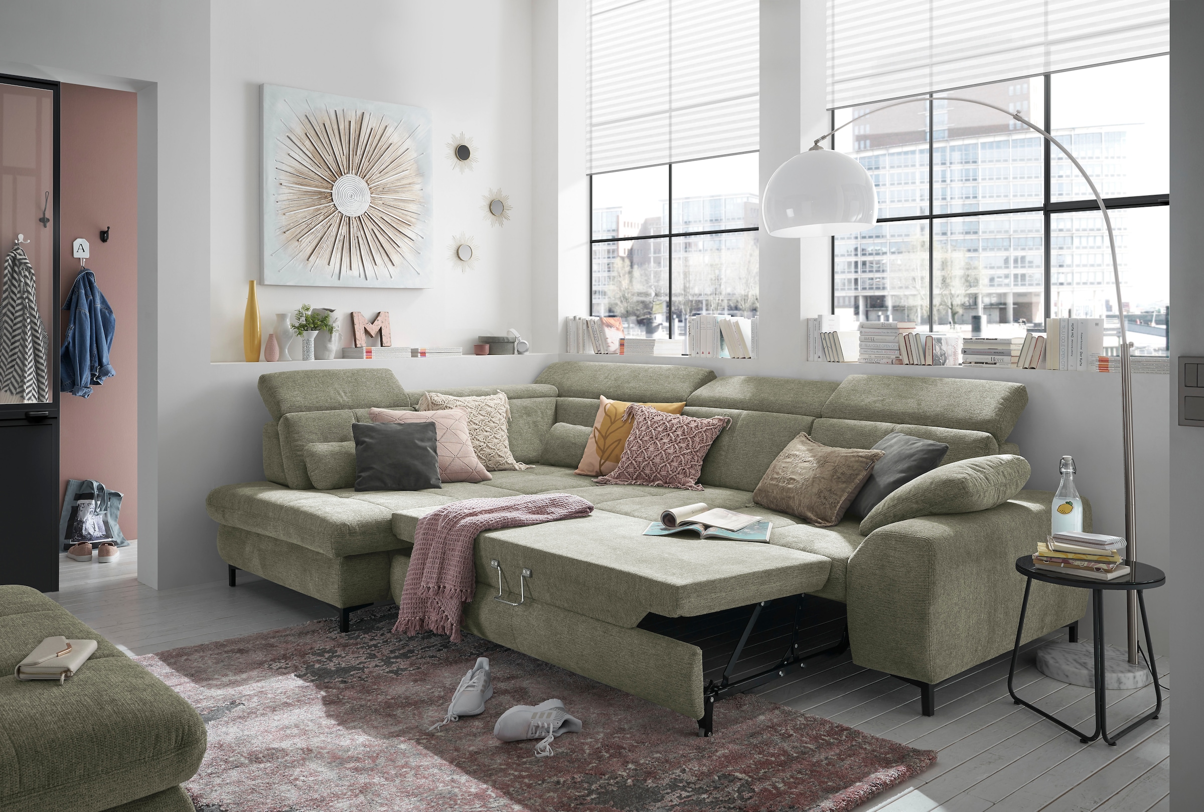 set one by Musterring Ecksofa »SO 3400 Sitzhöhe 47cm oder 49cm, Sitztiefe verstellbar, B/T 317/220 cm«, Kaltschaumpolsterung, Flachgewebe, whlw. mit weiteren Funktionen