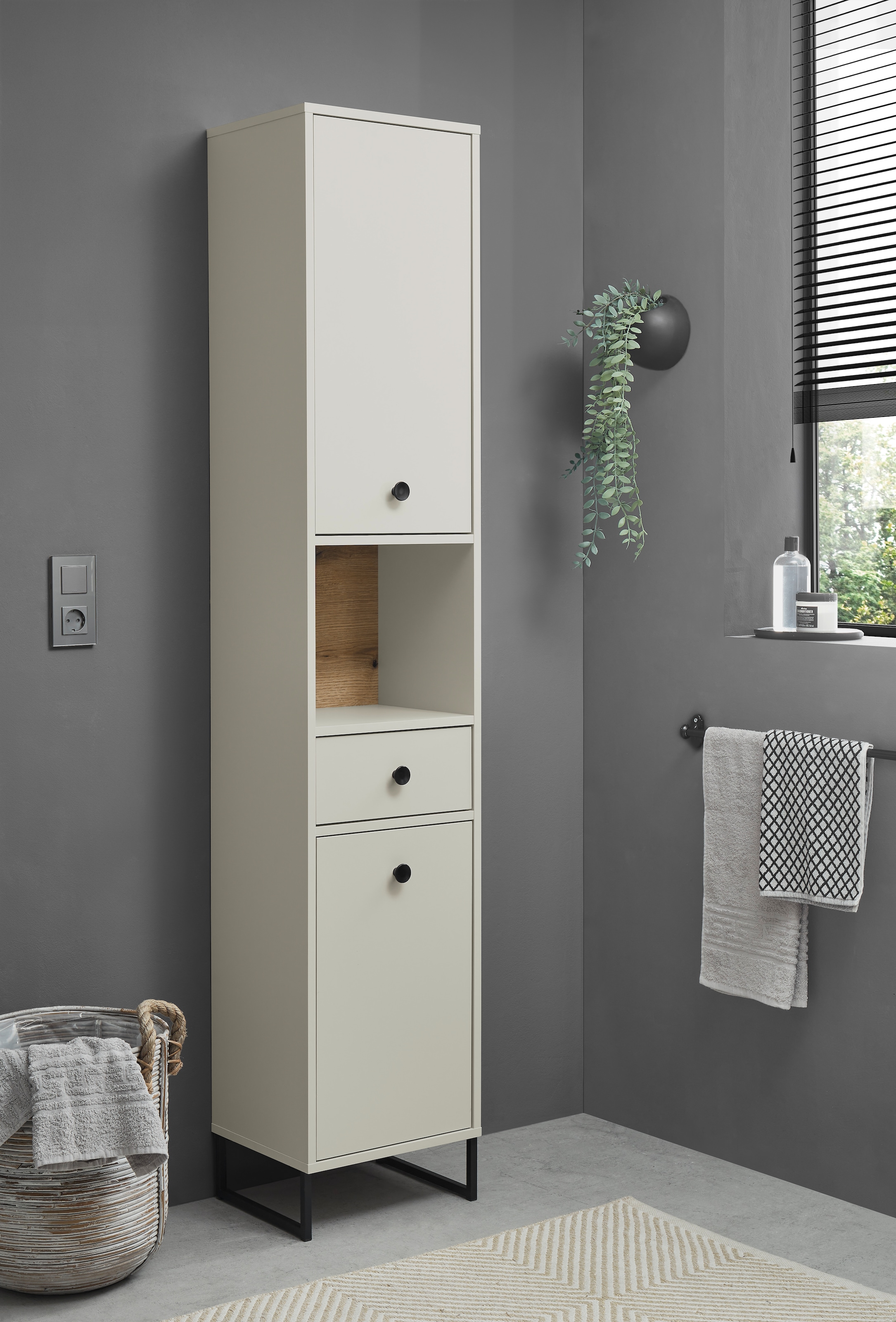 BASIC by Balculina Hochschrank »Linea« 1 Stk. tlg. Breite 60cm, U-Profil Füße, Unterflurauszug