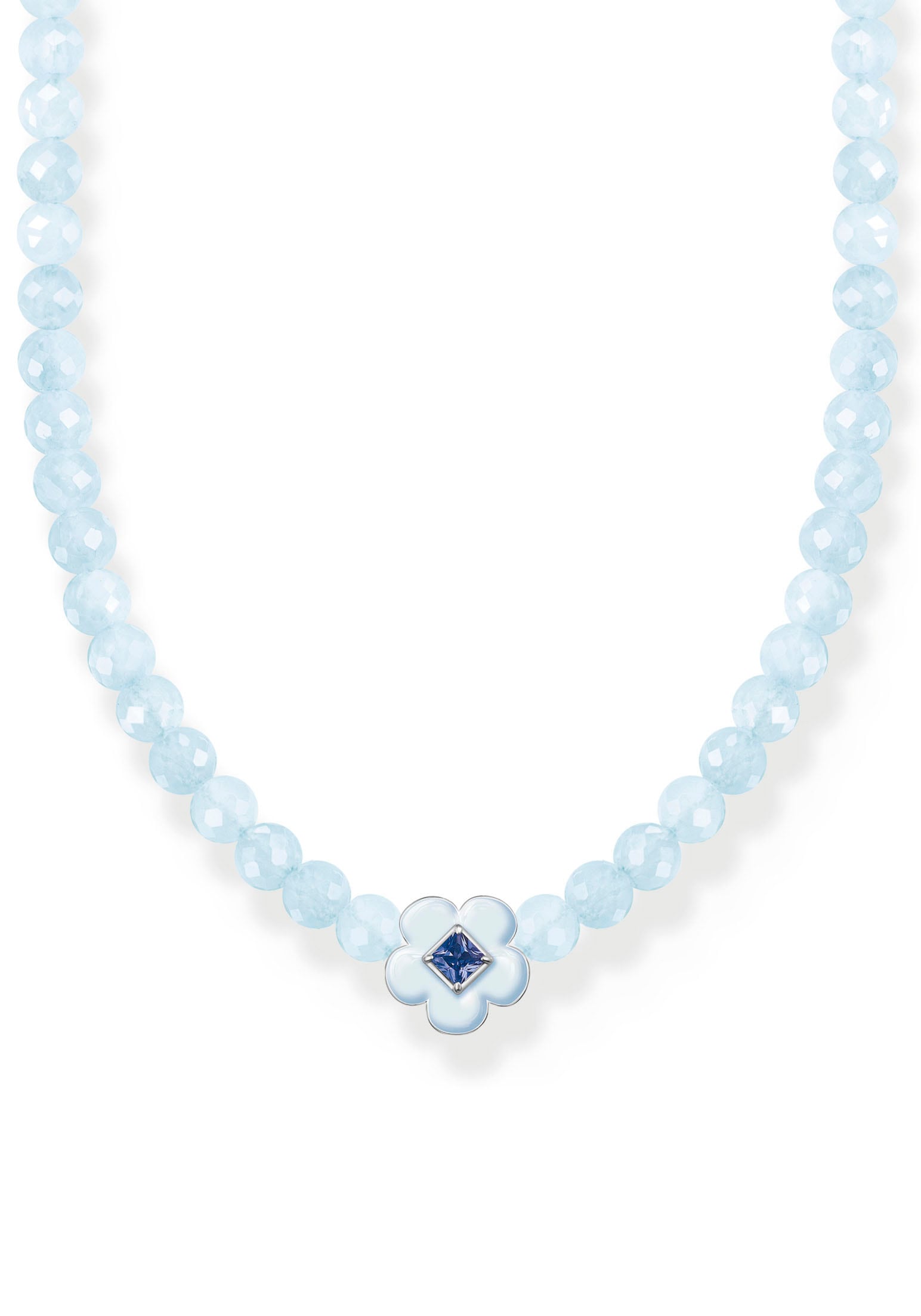 Choker »Choker Blume mit blauen Perlen, KE2182-496-1-L42V«, mit Glas-Keramik Stein