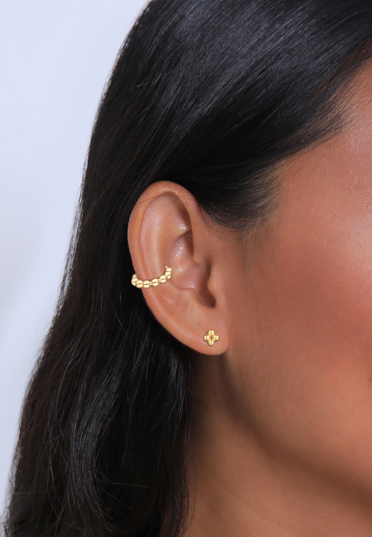 Elli Perlenohrringe »Ohrringe 4er-Set Ohrstecker Earcuff Glasperlen Dots Goldfarben«
