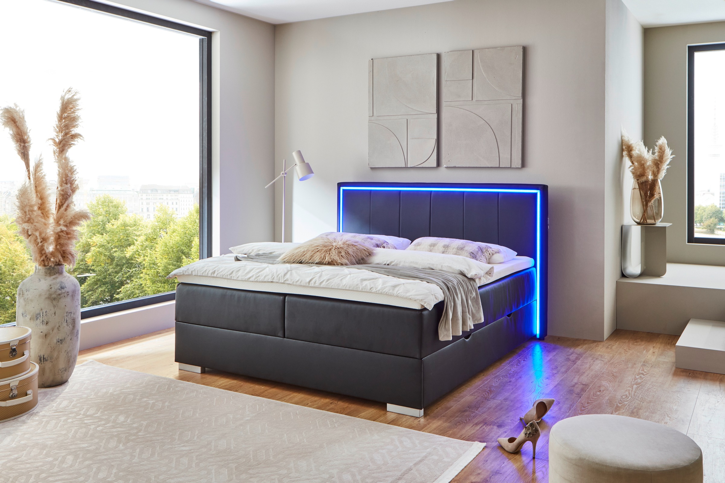 meise.möbel Boxbett »Colorado«, inkl. LED-Beleuchtung im Kopfteil, Bettkasten und Topper