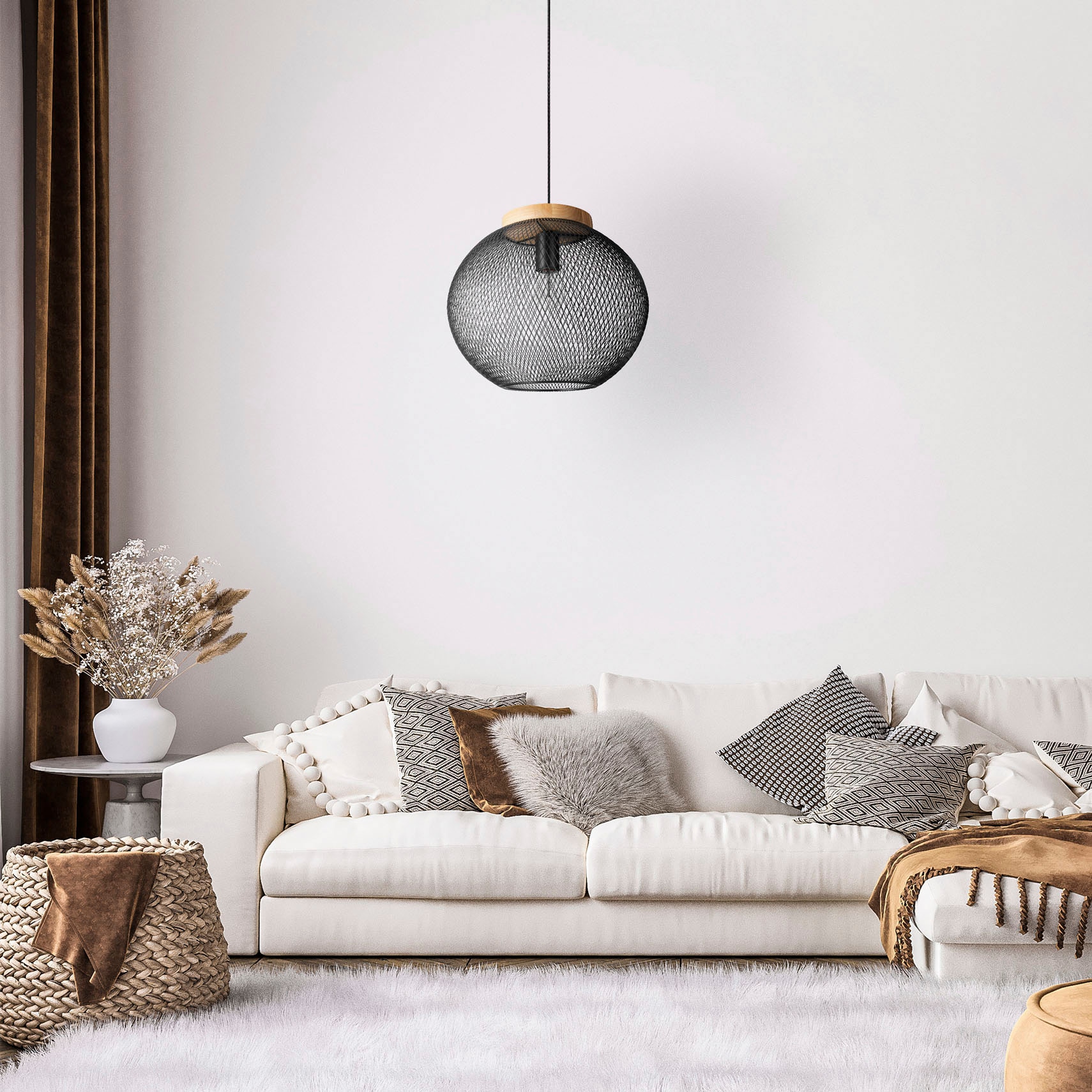 Paco Home Pendelleuchte »TRAPU«, Leuchtmittel E27 | ohne Leuchtmittel, Esszimmer Lampe Vintage Hängeleuchte Holz Metall Korblampen E27