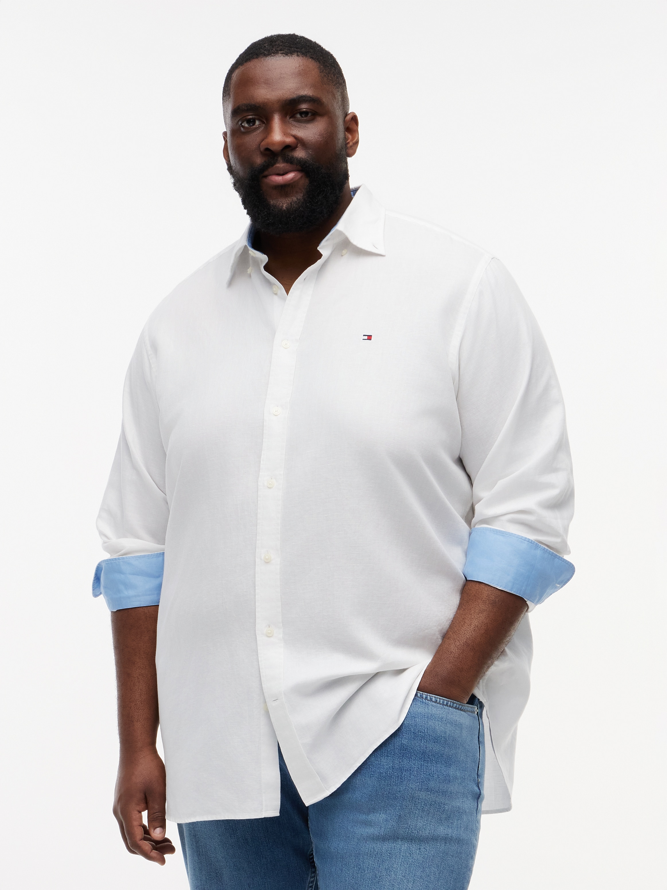 Tommy Hilfiger Big & Tall Langarmhemd »BT- LINEN« Große Größen Regular Fit Button-down-Leinenmix