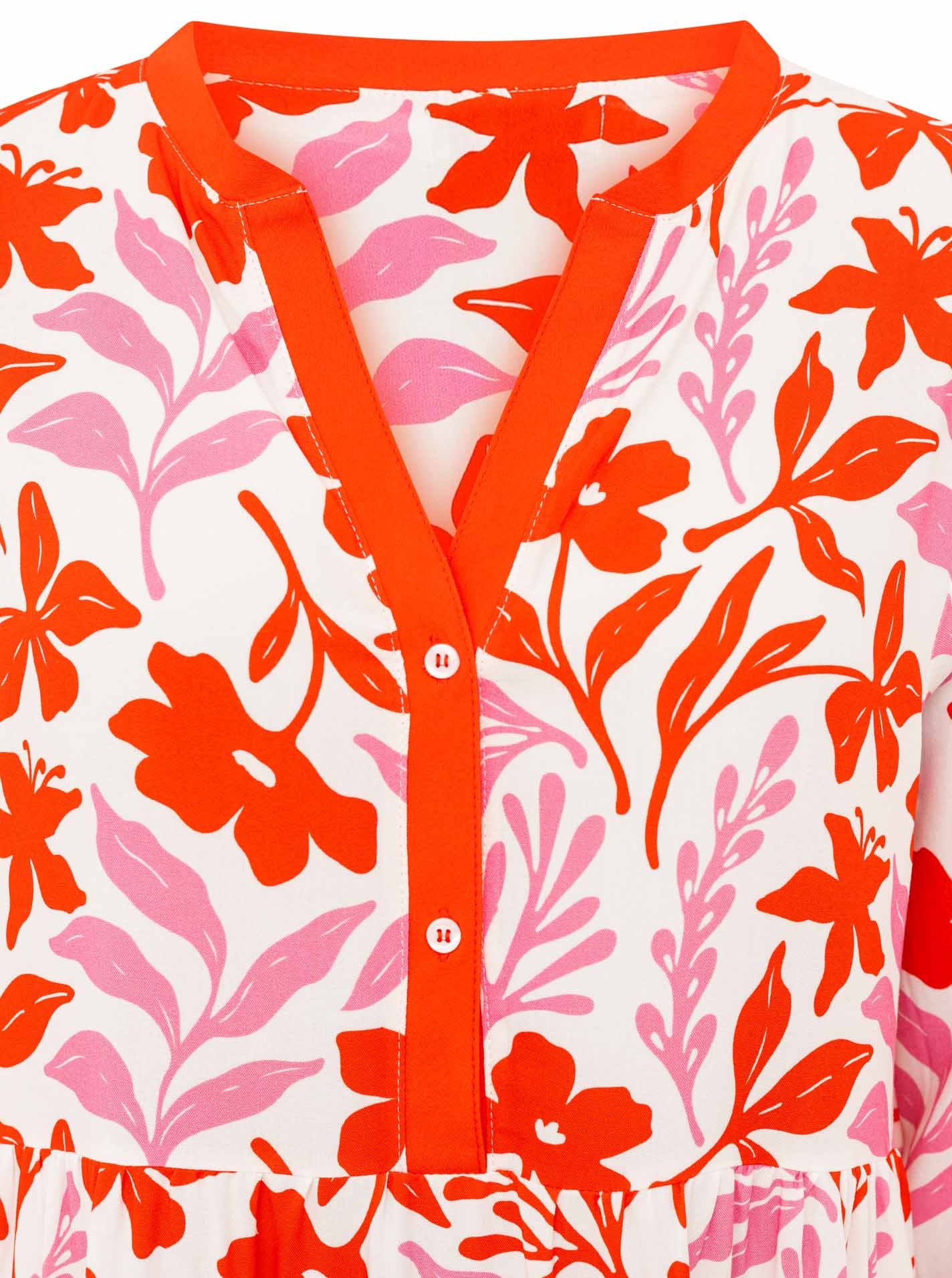 Zwillingsherz Maxikleid »"Flower"« Florales Muster, Schriftzug, 3/4 Arm, Knopfleiste