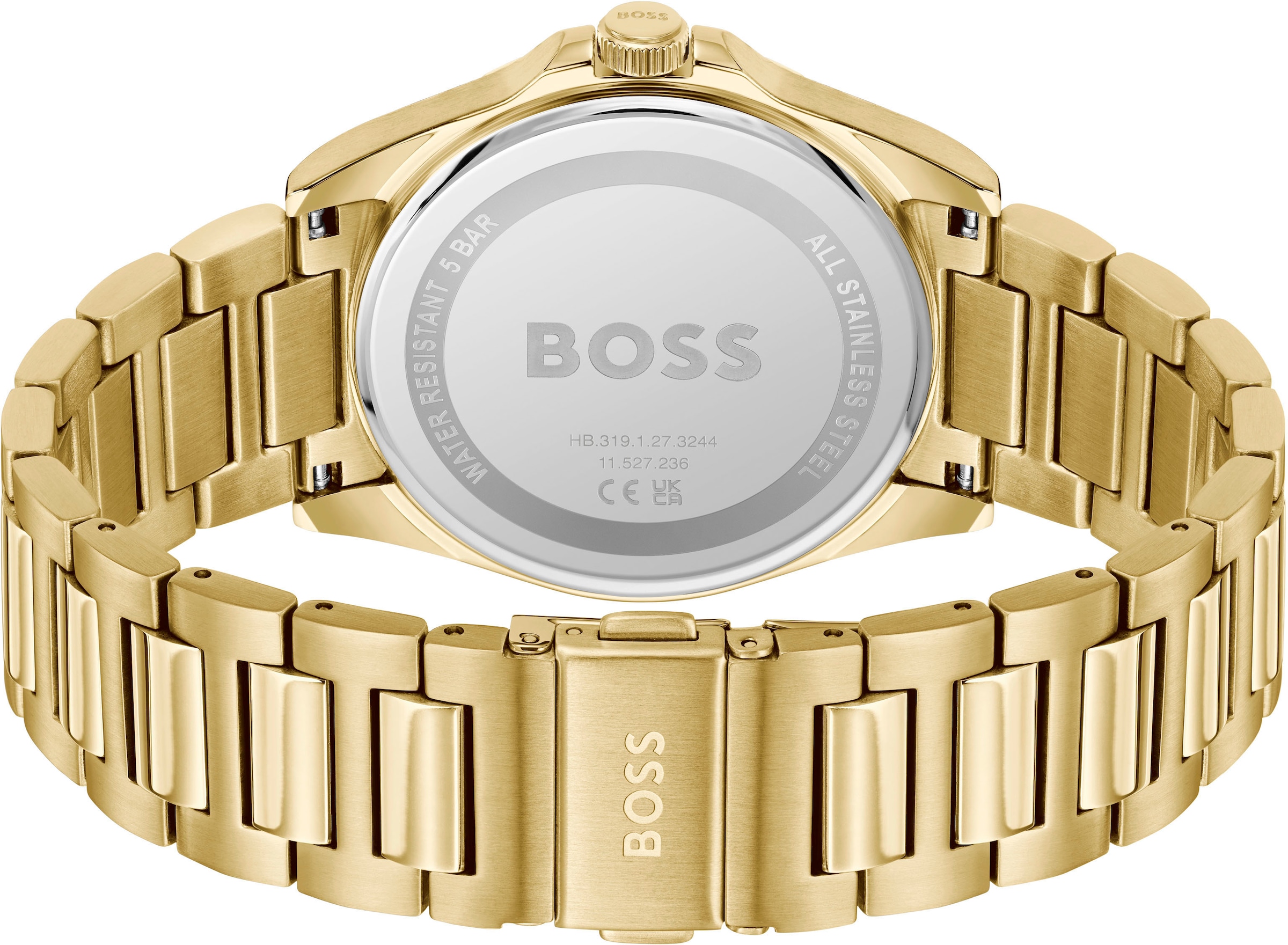 BOSS Quarzuhr »STRIKE«, Armbanduhr, Damenuhr, Herrenuhr, Edelstahlarmband, analog, Tag