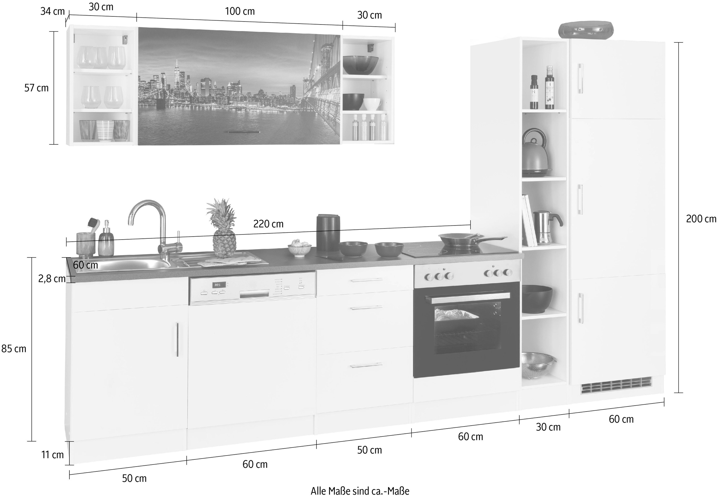 HELD MÖBEL Küchenzeile »Paris«, ohne E-Geräte, Breite 280 cm