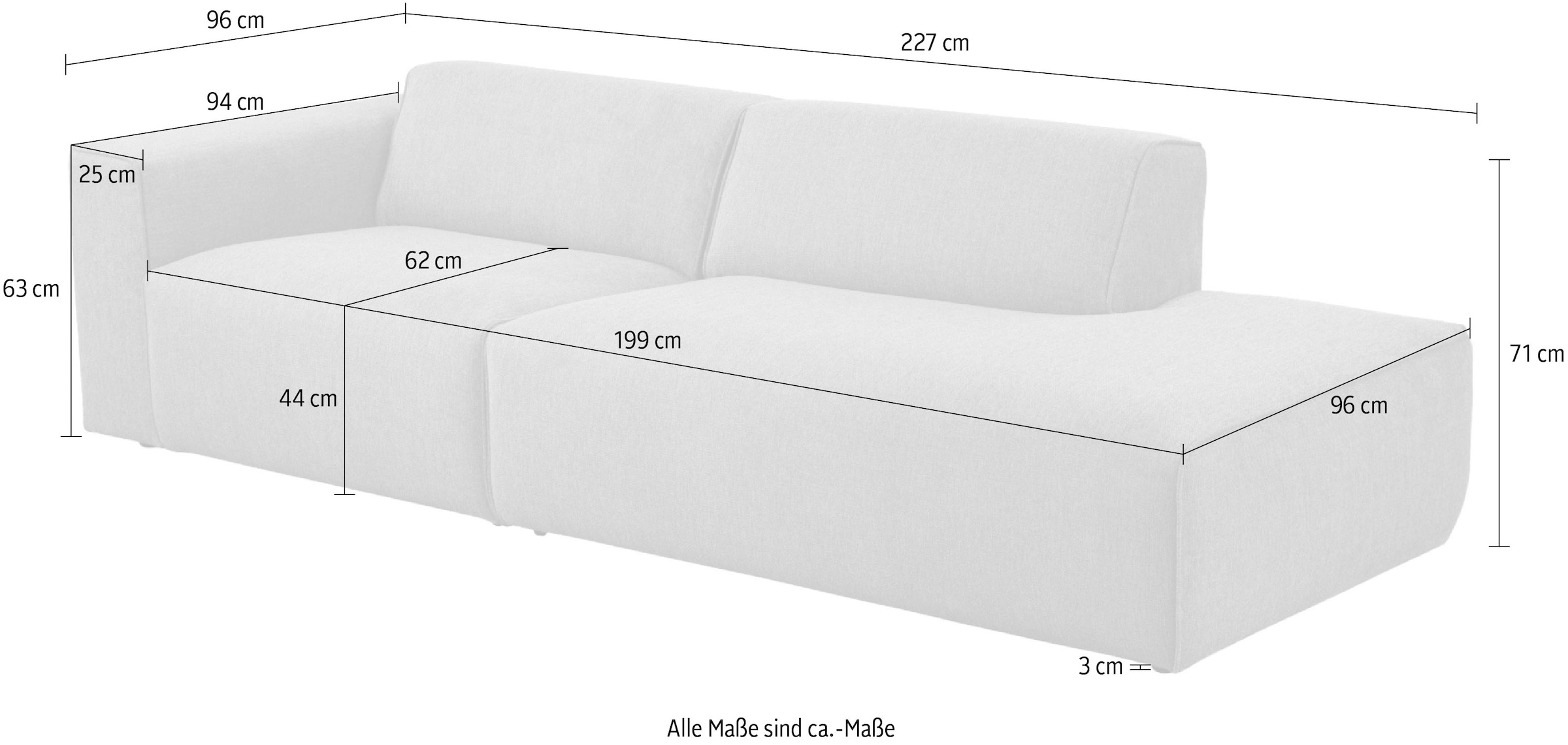 andas 2-Sitzer »Noord mit Kedernaht, Breite 227 cm« Cord, Struktur, Webstoff, mit Wellenunterfederung, Massivholzrahmen
