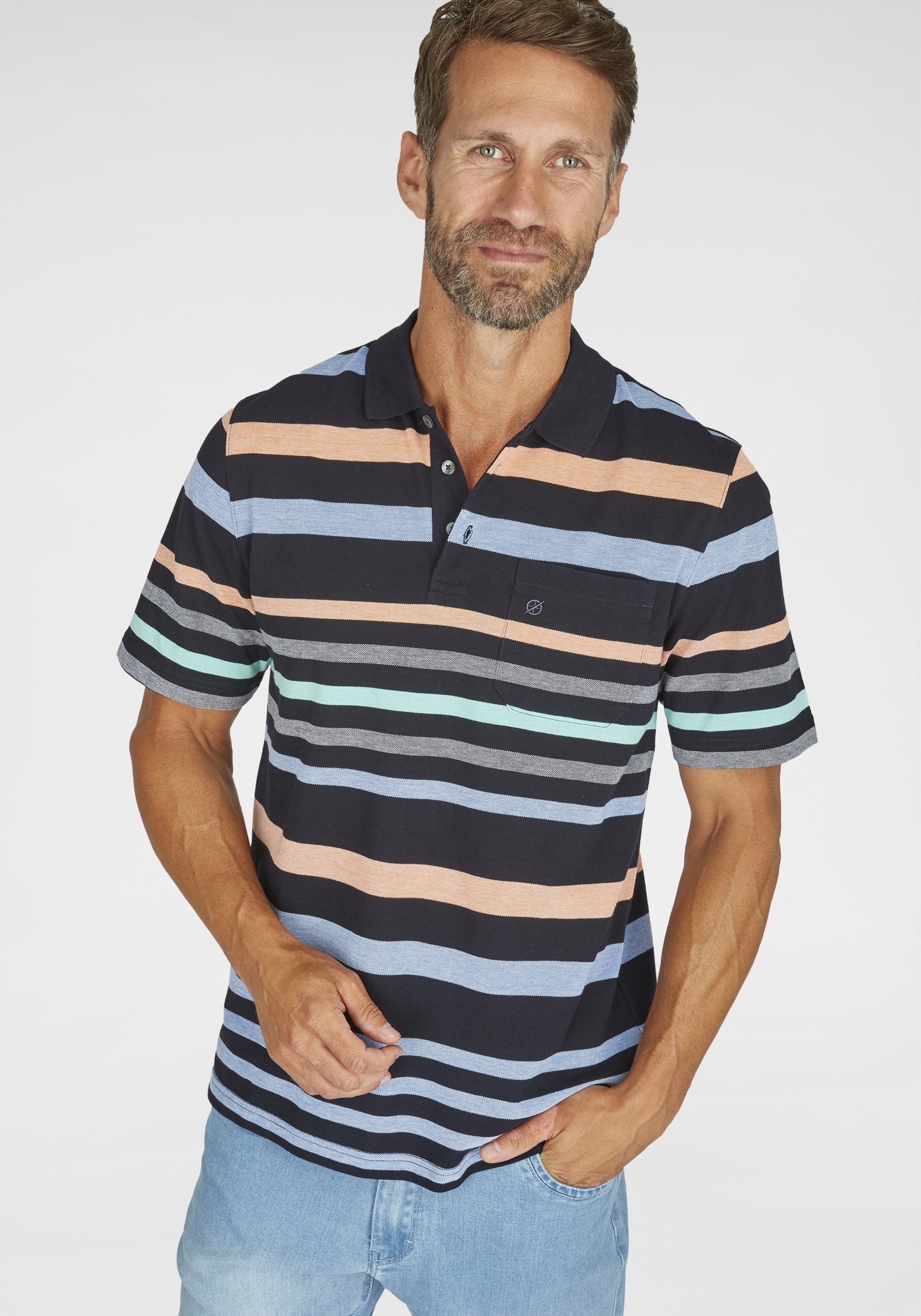 NAVIGAZIONE Poloshirt, mit Sorbet-Streifen