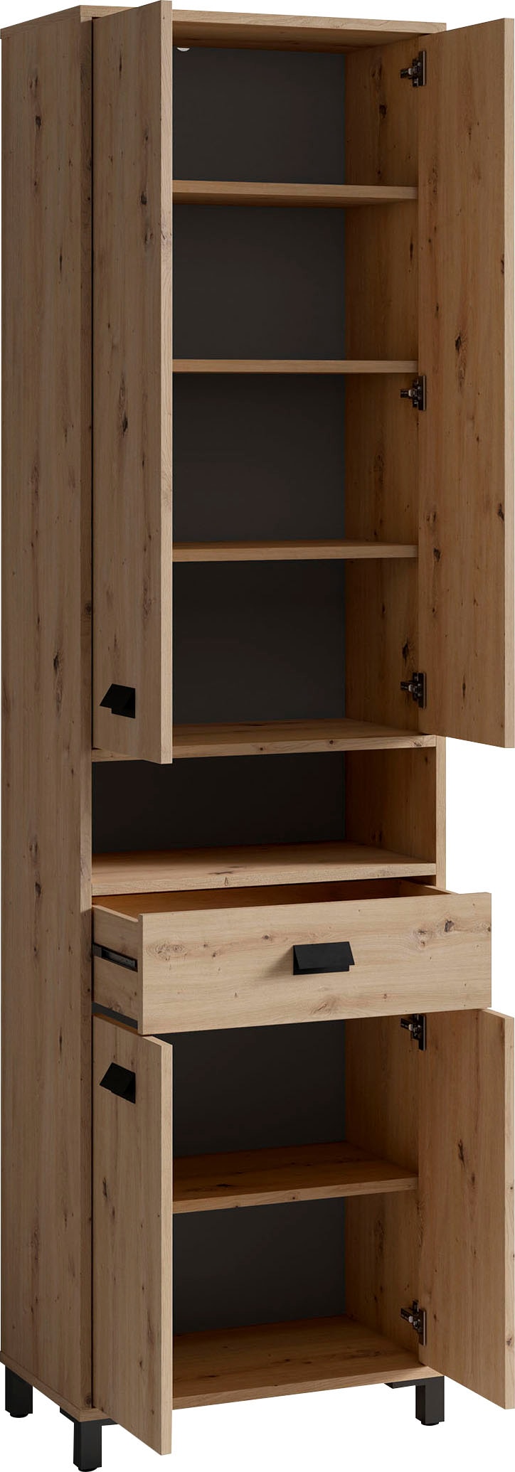 byLIVING Hochschrank »Wellness«, Badezimmer Hochschrank mit 4 Türen und Schubkasten für viel Stauraum