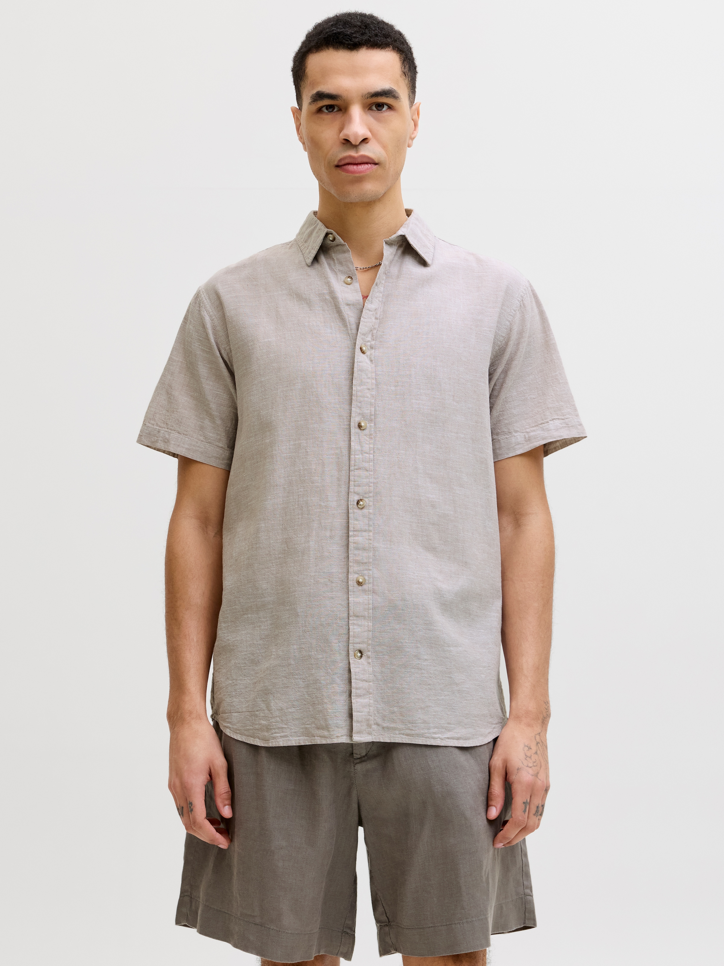 Jack & Jones Kurzarmhemd »JJESUMMER LINEN BLEND SHIRT S/S SN« Baumwolle mit Leinen, regular fit