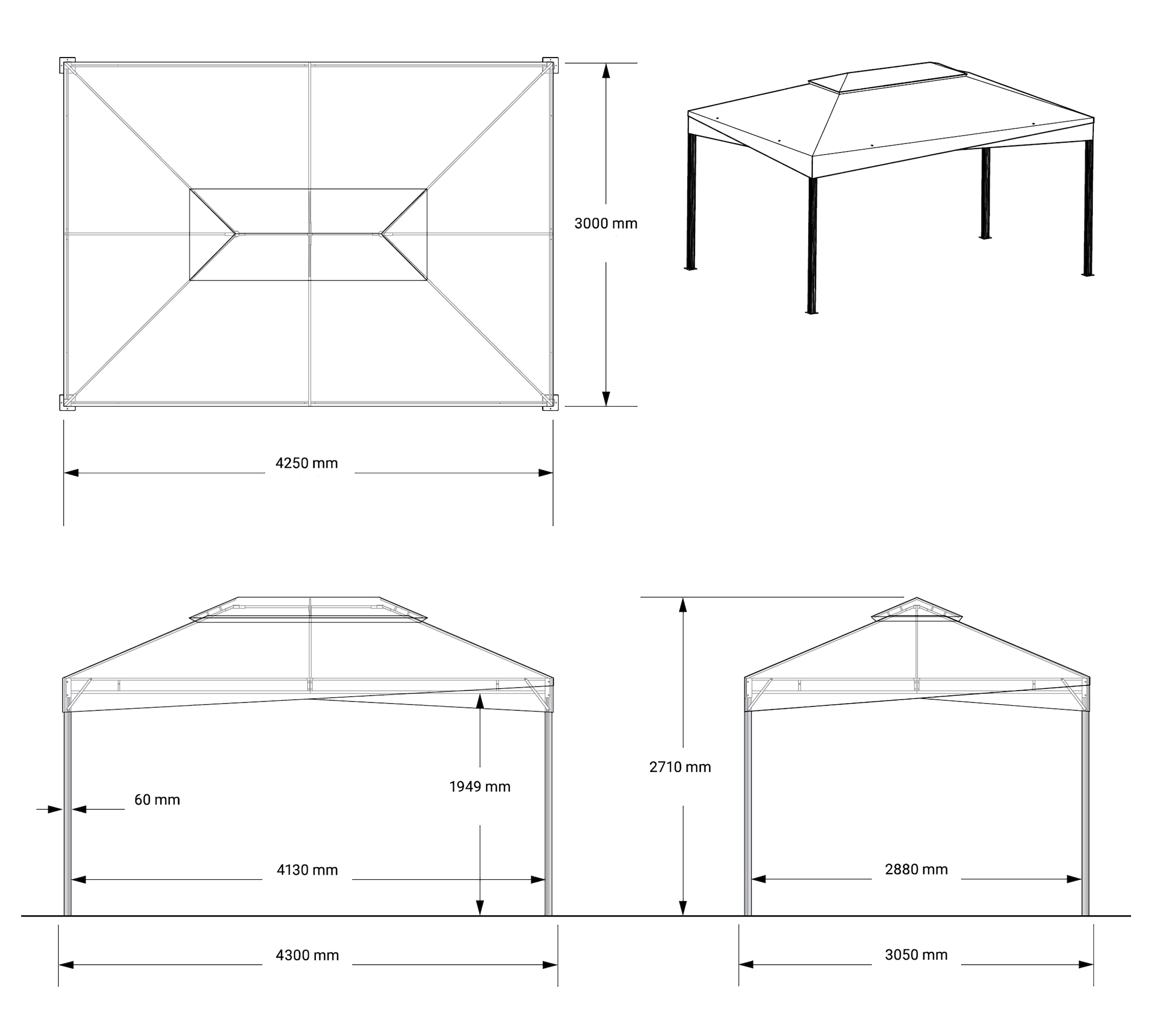 Sojag Pavillon »Malta 1014 Schwarz« 305x430x271cm, massive Konstruktion aus Aluminium