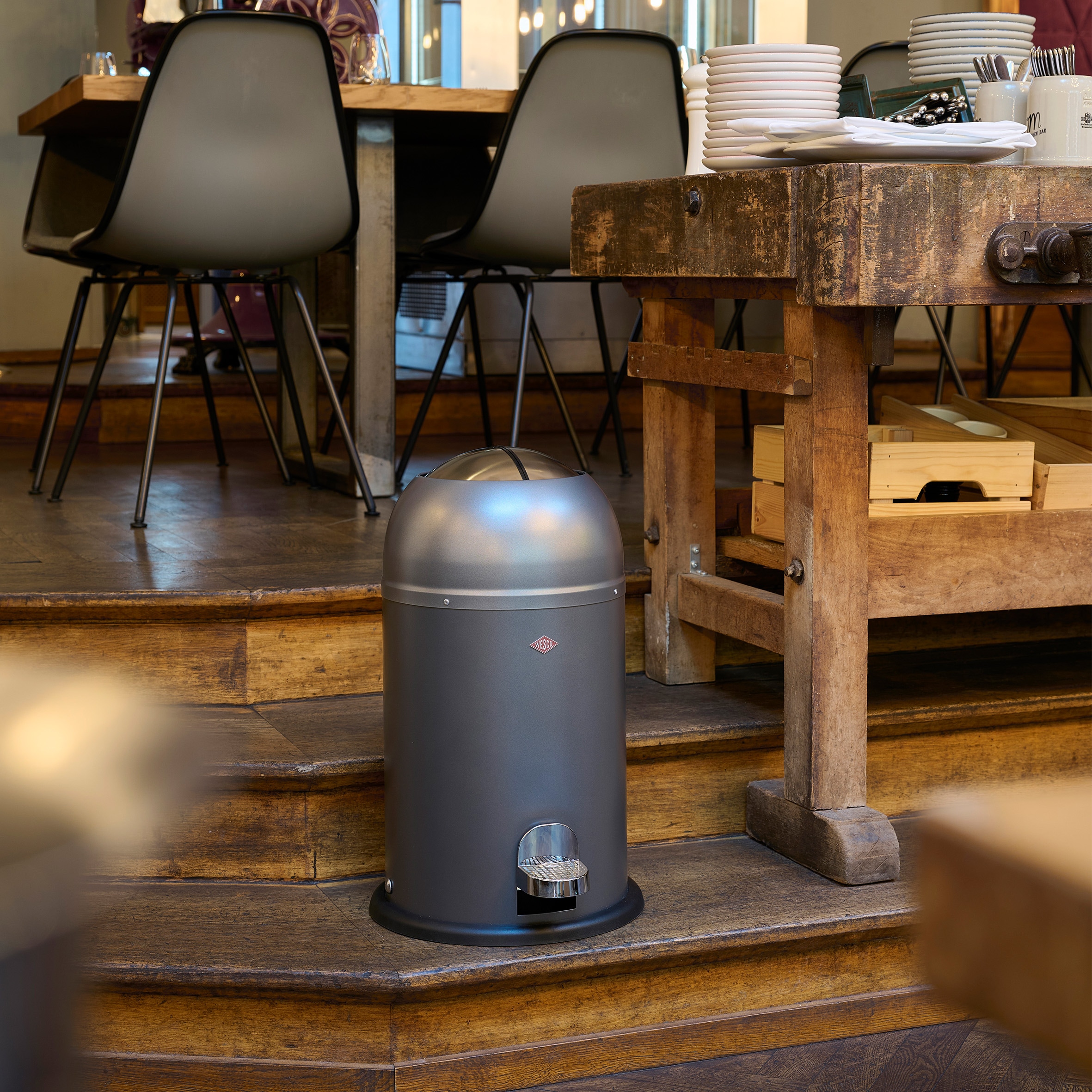 WESCO Mülleimer »Kickmaster Junior Abfallsammler mit Dämpfer« 1 Behälter mit Kunststoffeinsatz, Klappe, Fußtritt und Bodenring