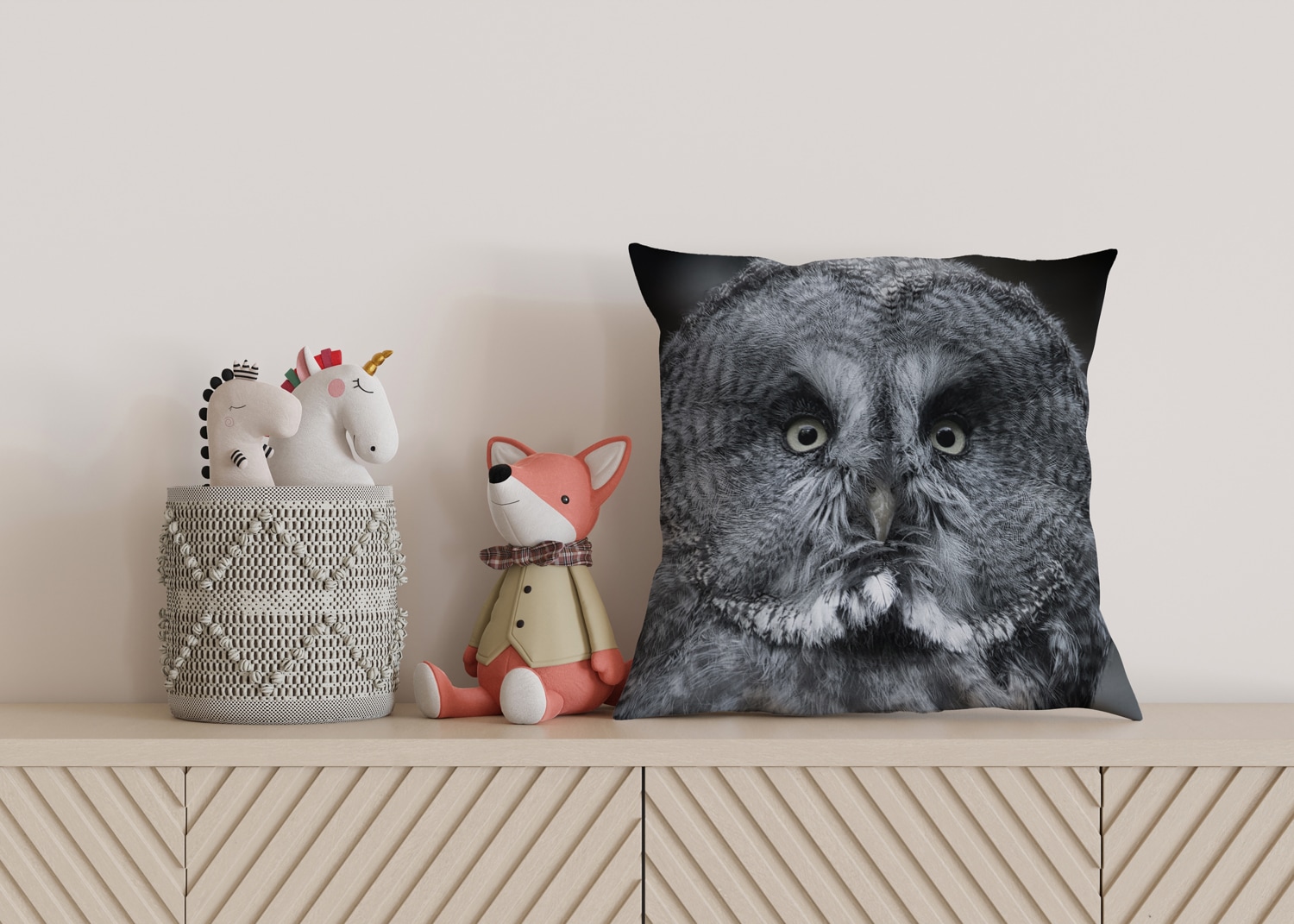 queence Dekokissen »Eulengesicht«, Kissenhülle mit HD Premium Druck, geruchsneutral, 40x40cm