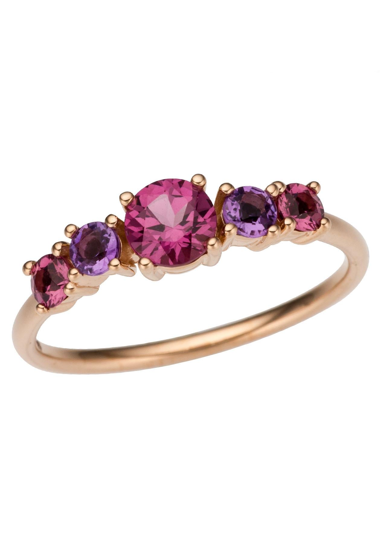 Firetti Goldring »Schmuck Geschenk Gold 333 Damenring Goldring Edelstein Farbstein«, mit Amethyst, Rhodolith