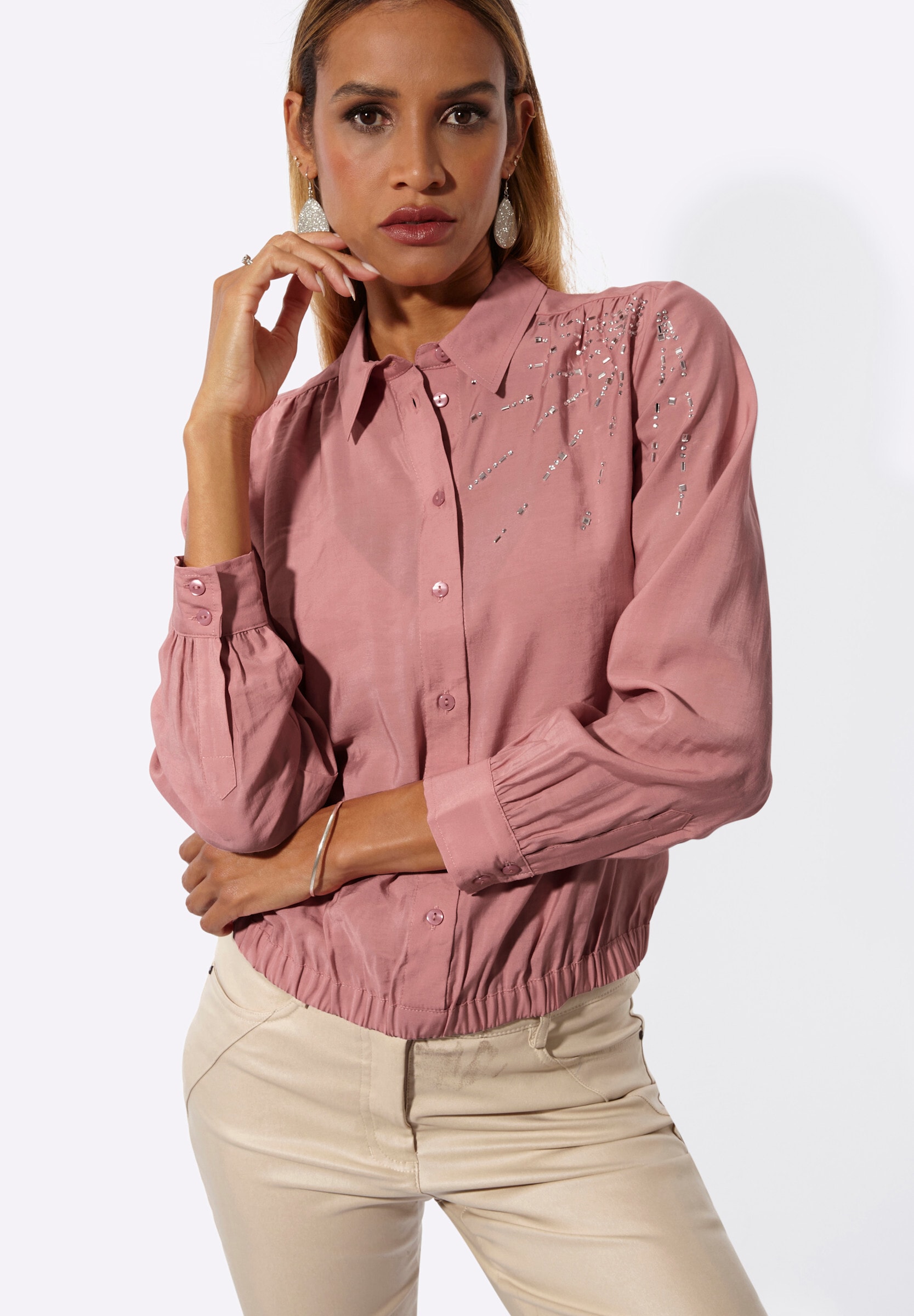 creation L Klassische Bluse »Modal-Bluse Hemdbluse mit Ziersteinchen«