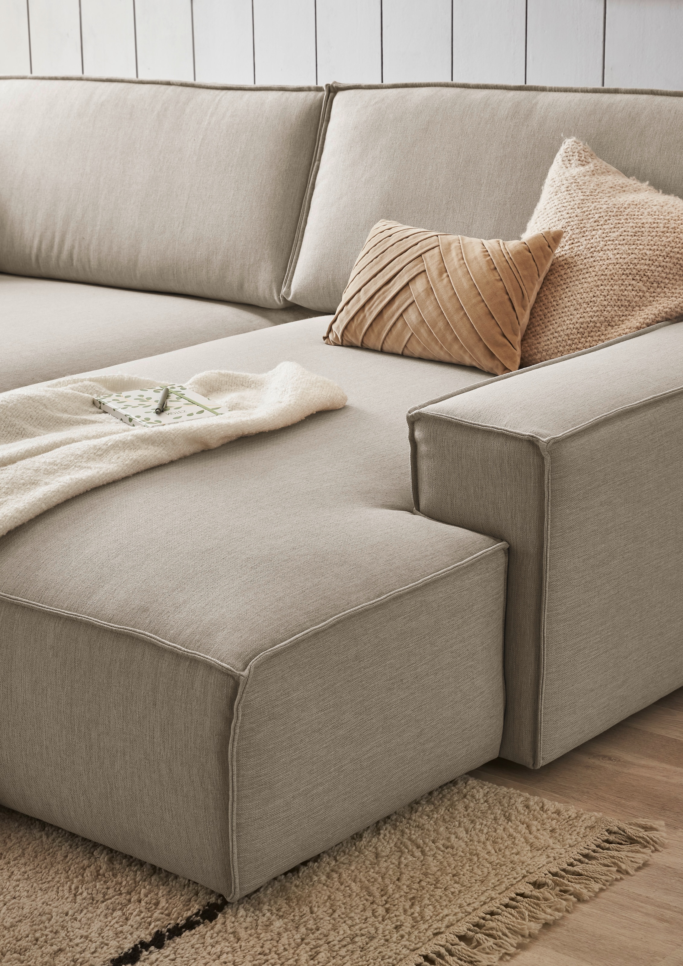 Home affaire Ecksofa »NEU: SHERWOOD XXL 284, Big-Sofa L-Form, tiefe Sitzfläche 95 cm, Cord«, Recamiere rechts/links, als Schlafsofa stellbar, Cord u. Leinenoptik