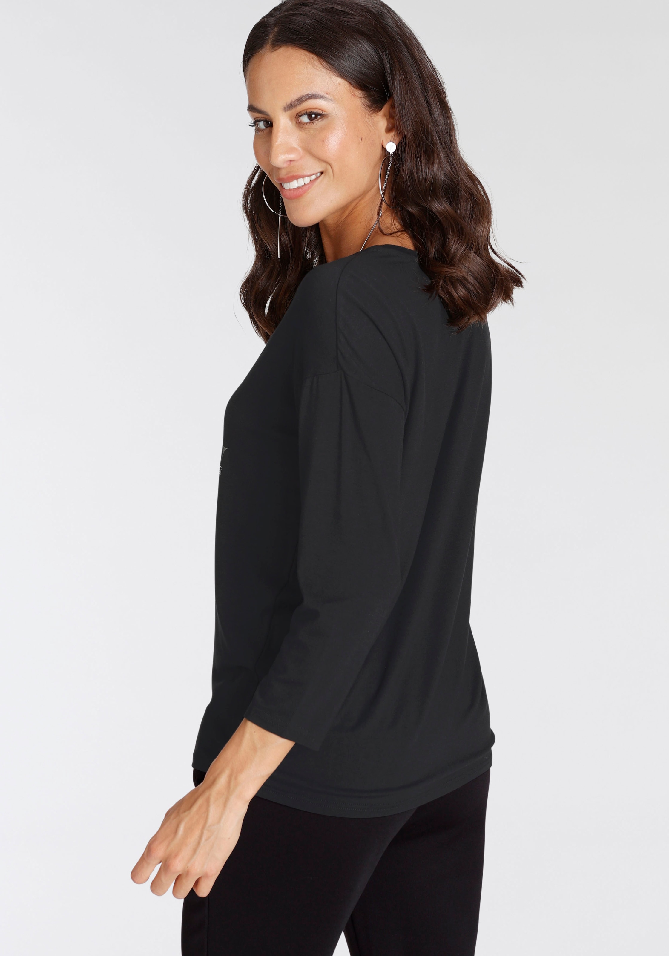 Laura Scott 3/4-Arm-Shirt, mit glitzerndem Schriftzug