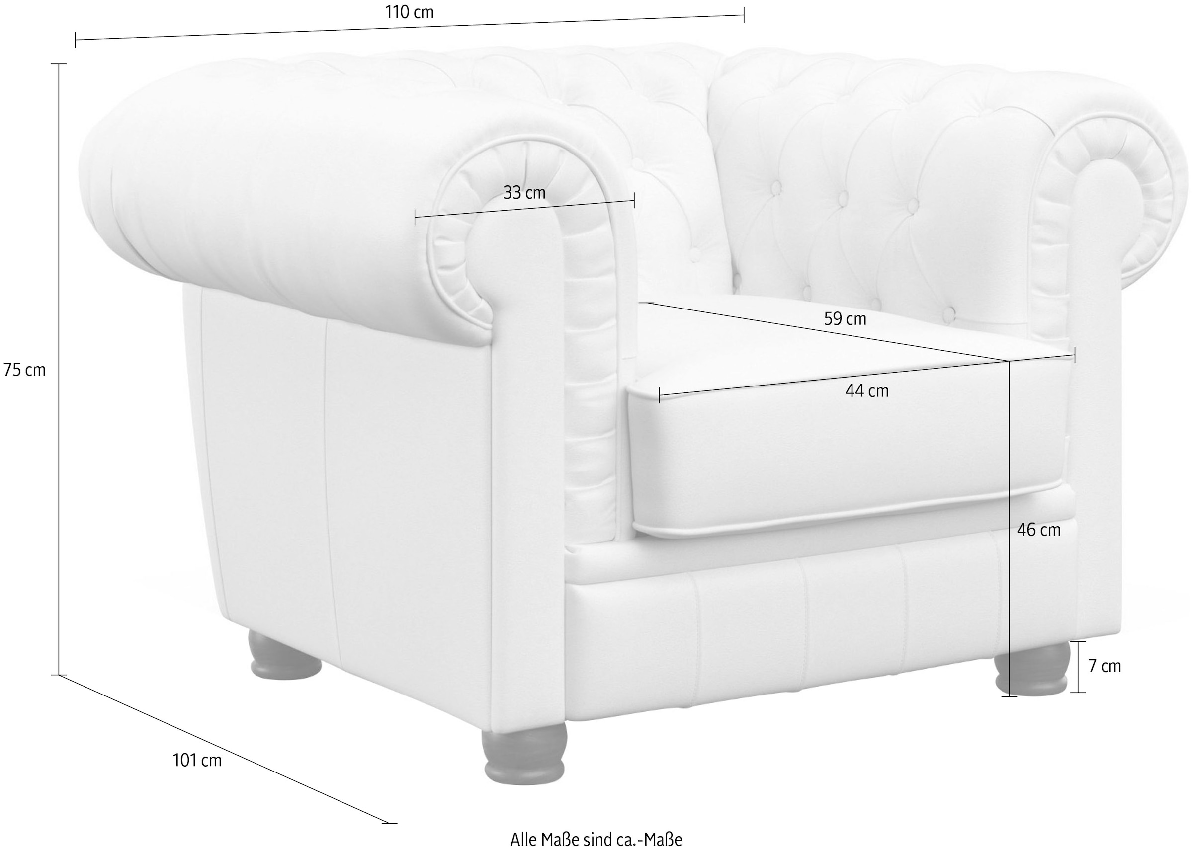 Max Winzer® Chesterfield-Sessel »Kent, Loungesessel, edel und bequem, tolle Detailverarbeitung«, Sessel mit edler Knopfheftung, komfortable Armlehnen, Breite 110 cm