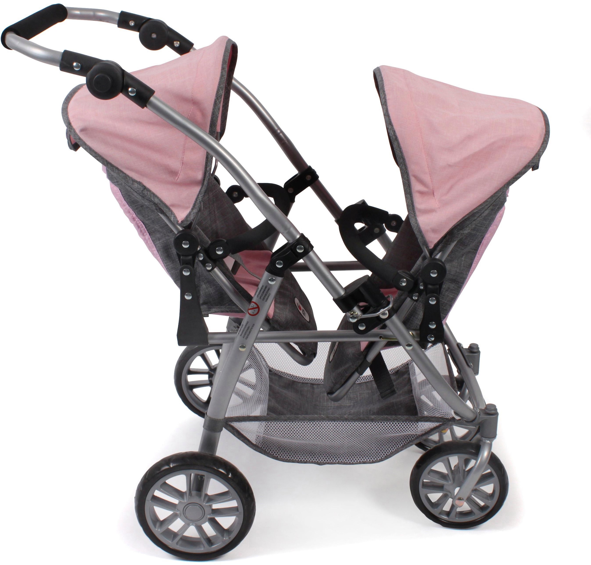 CHIC2000 Puppen-Zwillingsbuggy »Vario, Grau-Rosa«, mit schwenkbaren Vorderrädern