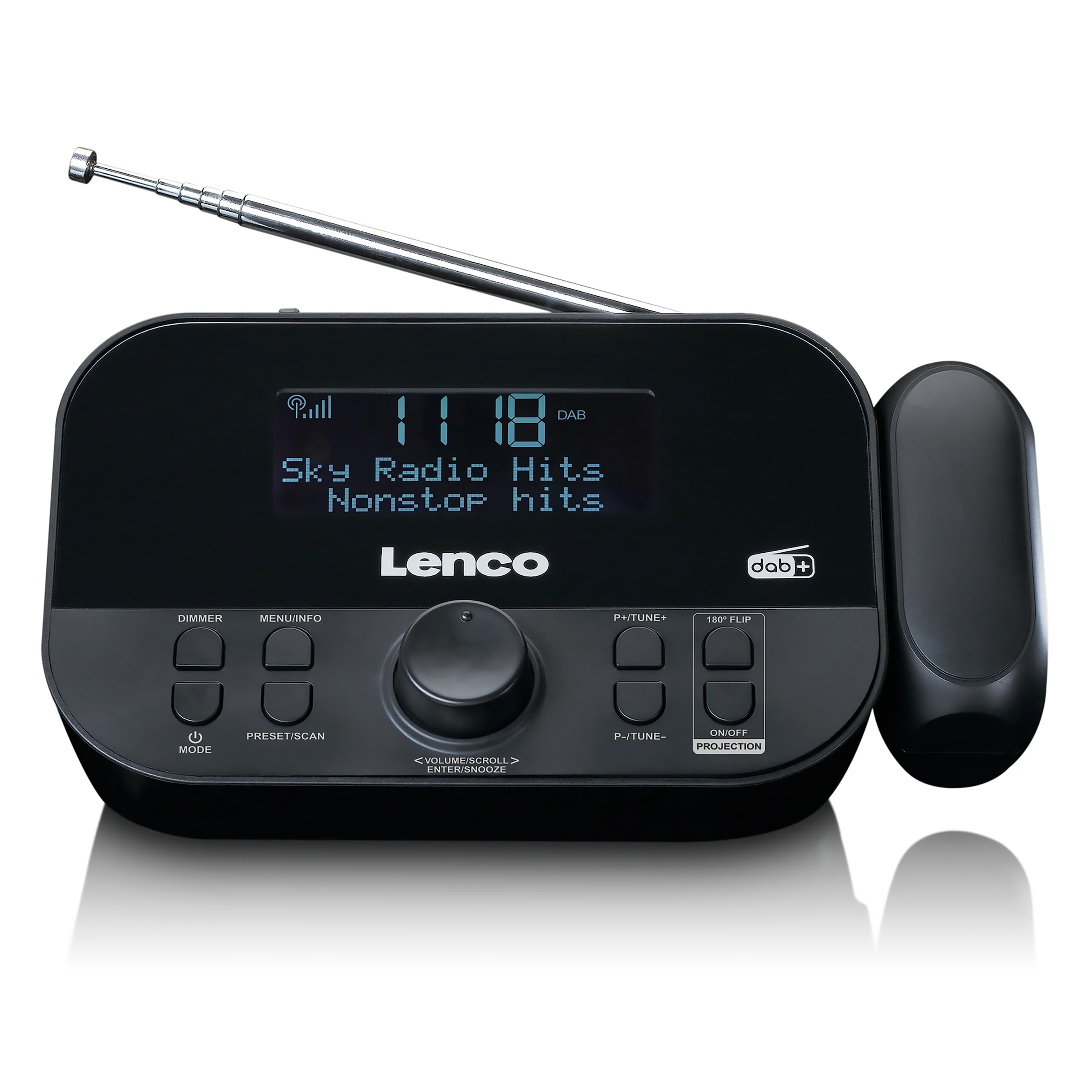 Lenco ( Digitalradio (DAB+) | FM-Tuner ) DAB+/FM‑Radiowecker mit Zeitprojektion, Dual‑Alarm, Sleep‑Timer