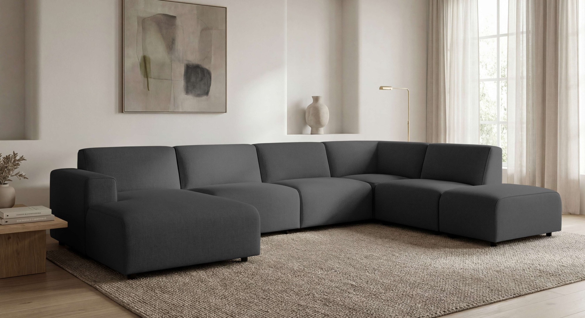 OTTO home Wohnlandschaft »Naddine« B. 389 cm, U-Form, Strukturstoff Mélange-Effekt, Wellenunterfederung