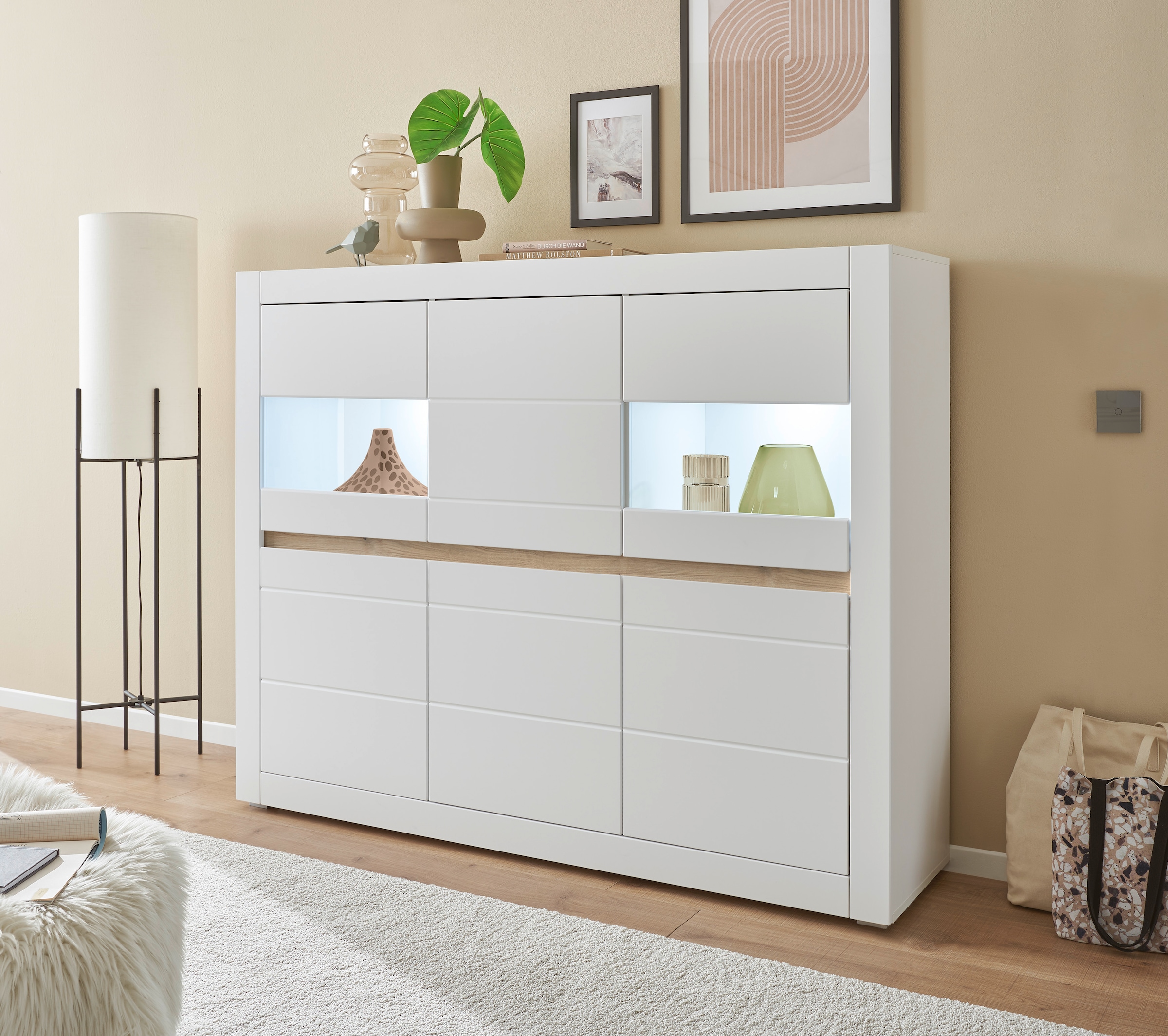 INOSIGN Highboard »Chester, moderne Kommode, Schrank mit Stauraum, Sideboard in Weiß Matt«, (1...