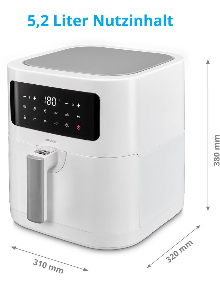 Medion® Heißluftfritteuse »MD11740  E40 XL, Nutzinhalt 5,2 L; Korb in Korb«, 2000 W, digitales Bedienfeld, 9 Automatikprogramme