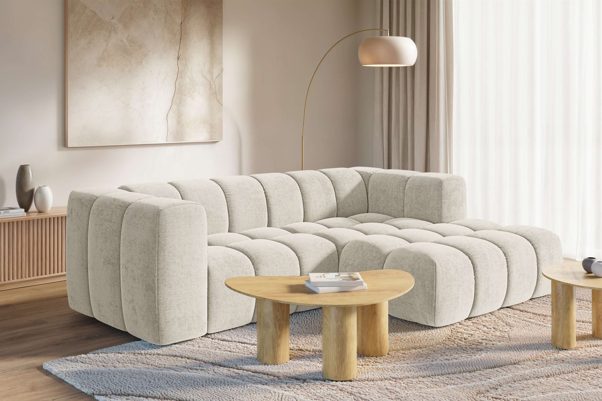 homsy by Ana Johnson Ecksofa »BOUBELLE L-Form, Design-Sofa mit Steppung, Bubble-Optik, Breite 247 cm« hoher Sitzkomfort dank Wellenunterfederung, gemütlich und modern