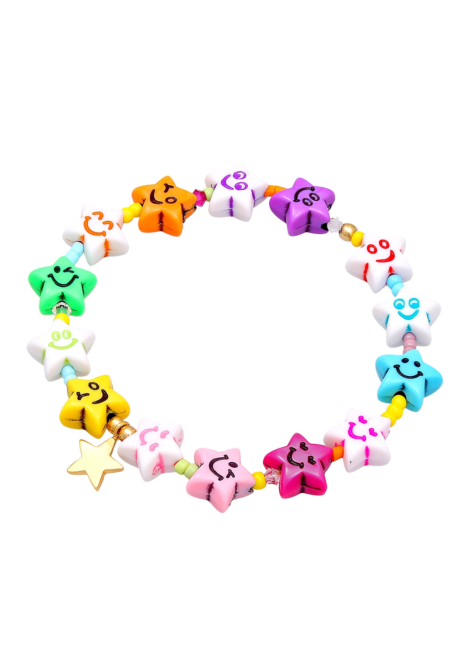 Elli Armkette »Armband Smiling Stern Bunt Nylon 925 Silber vergoldet«