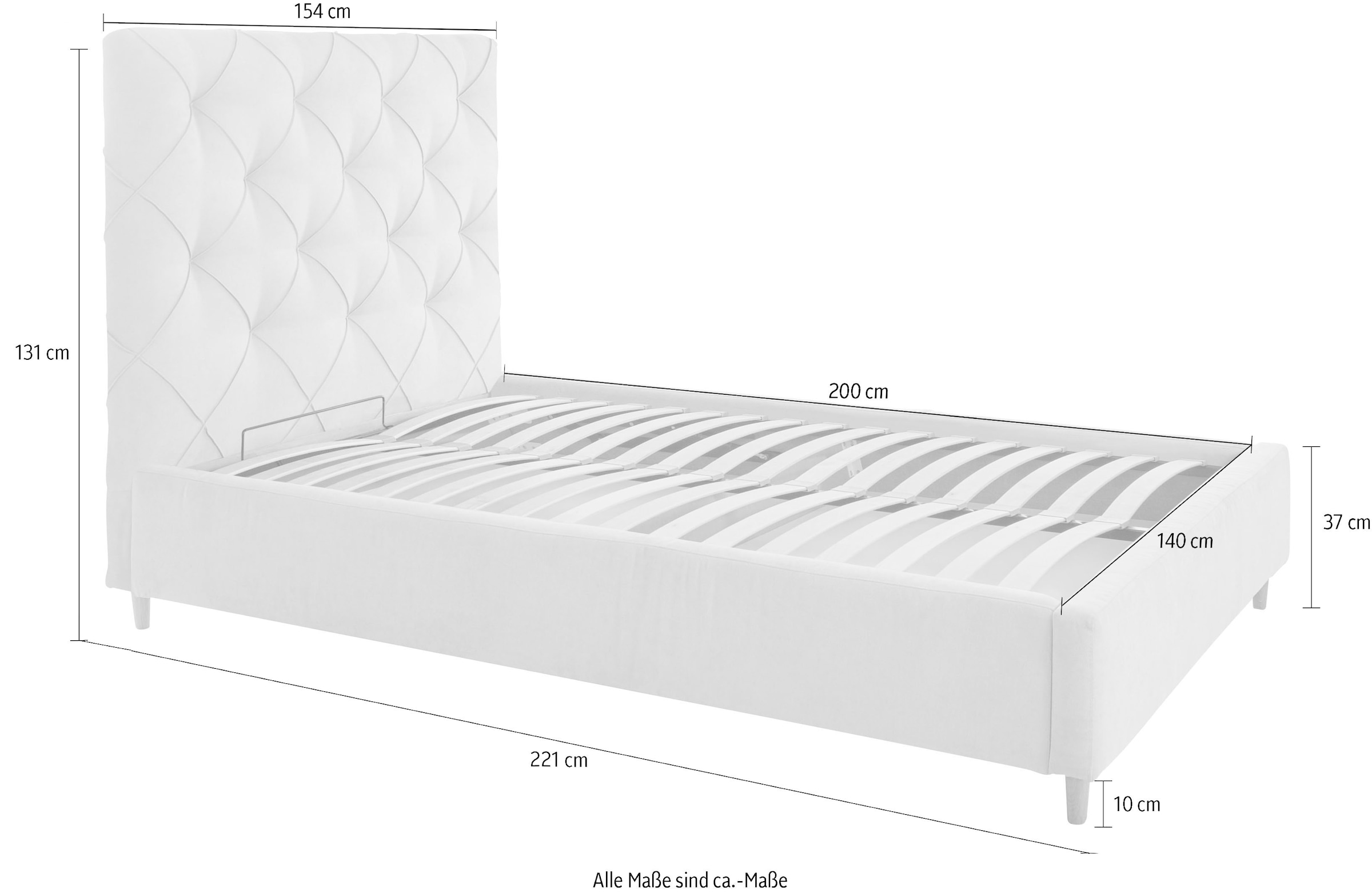 Leonique Polsterbett »Louanne« mit schöner Knopfheftung im Rückenteil, inkl. Bettkasten