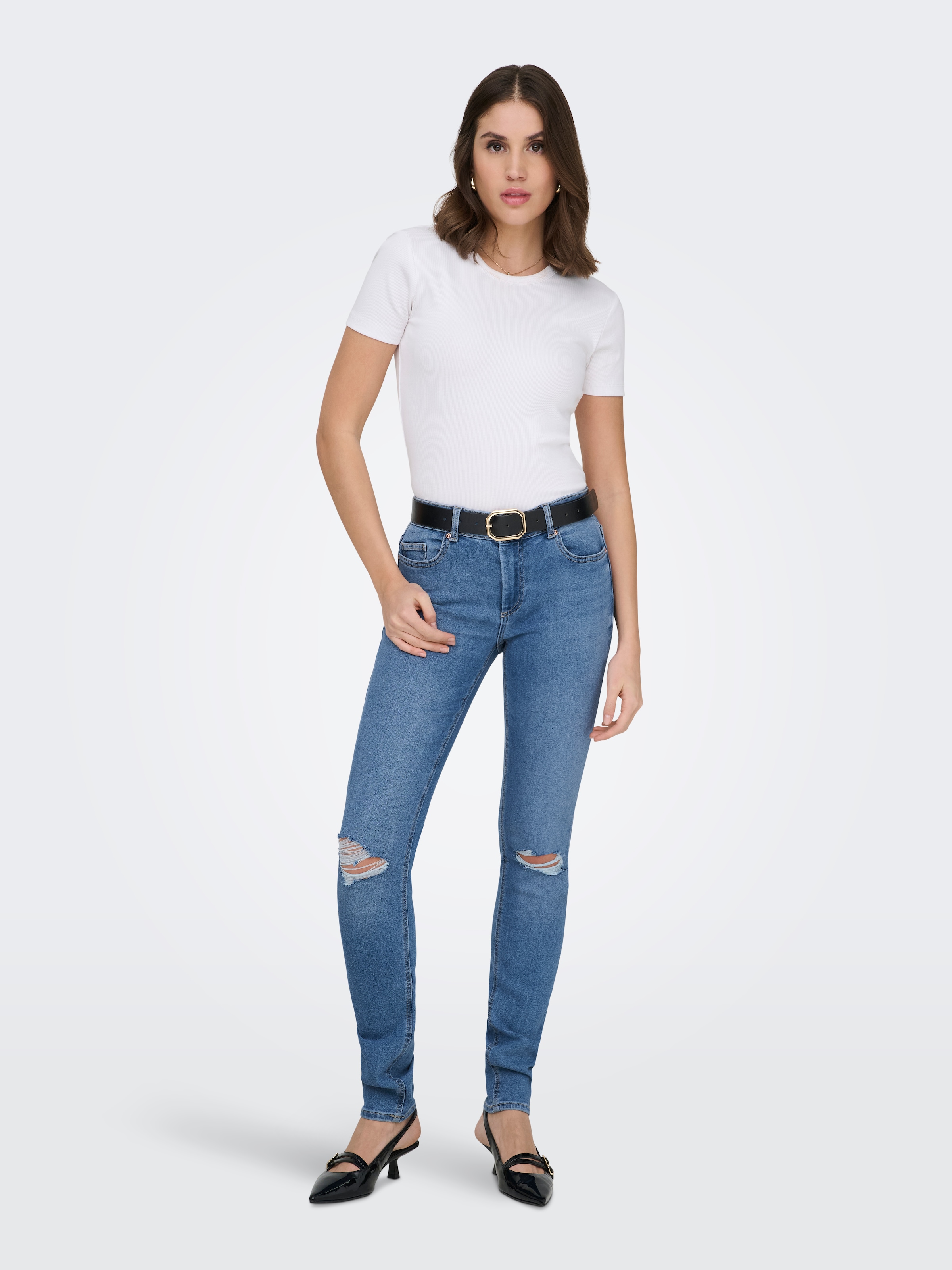 ONLY Skinny-fit-Jeans »ONLSUMI MID WAIST KNEE DES SK DNM  BOX« Destroyed Effekte