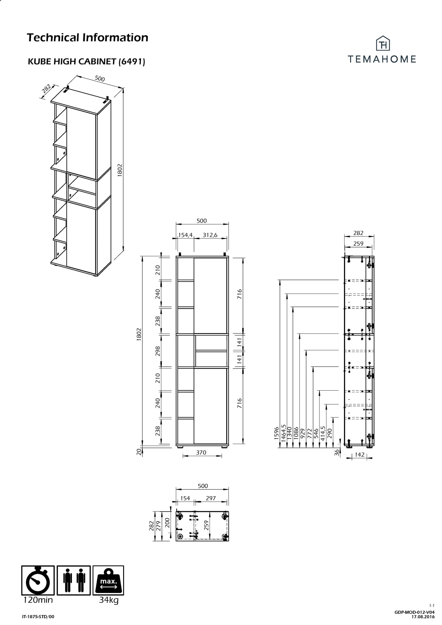 TemaHome Hochschrank »Kube Badschrank, Aufbewahrung, Platzsparend, Höhe 182 cm«, mit offenen Fächern und 2 Türen