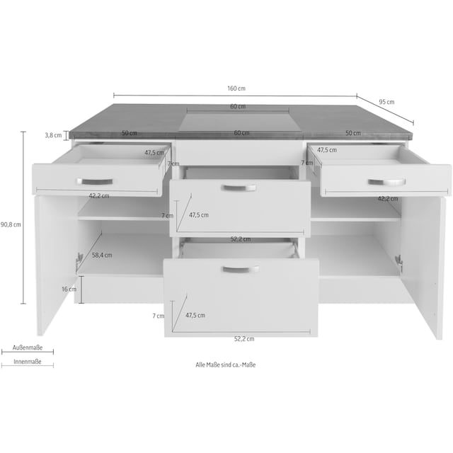 Kücheninsel bestellen bei OTTO 95 und OPTIFIT Stellbreite Soft-Close-Funktion, Vollauszüge x »Cara«, 160 cm