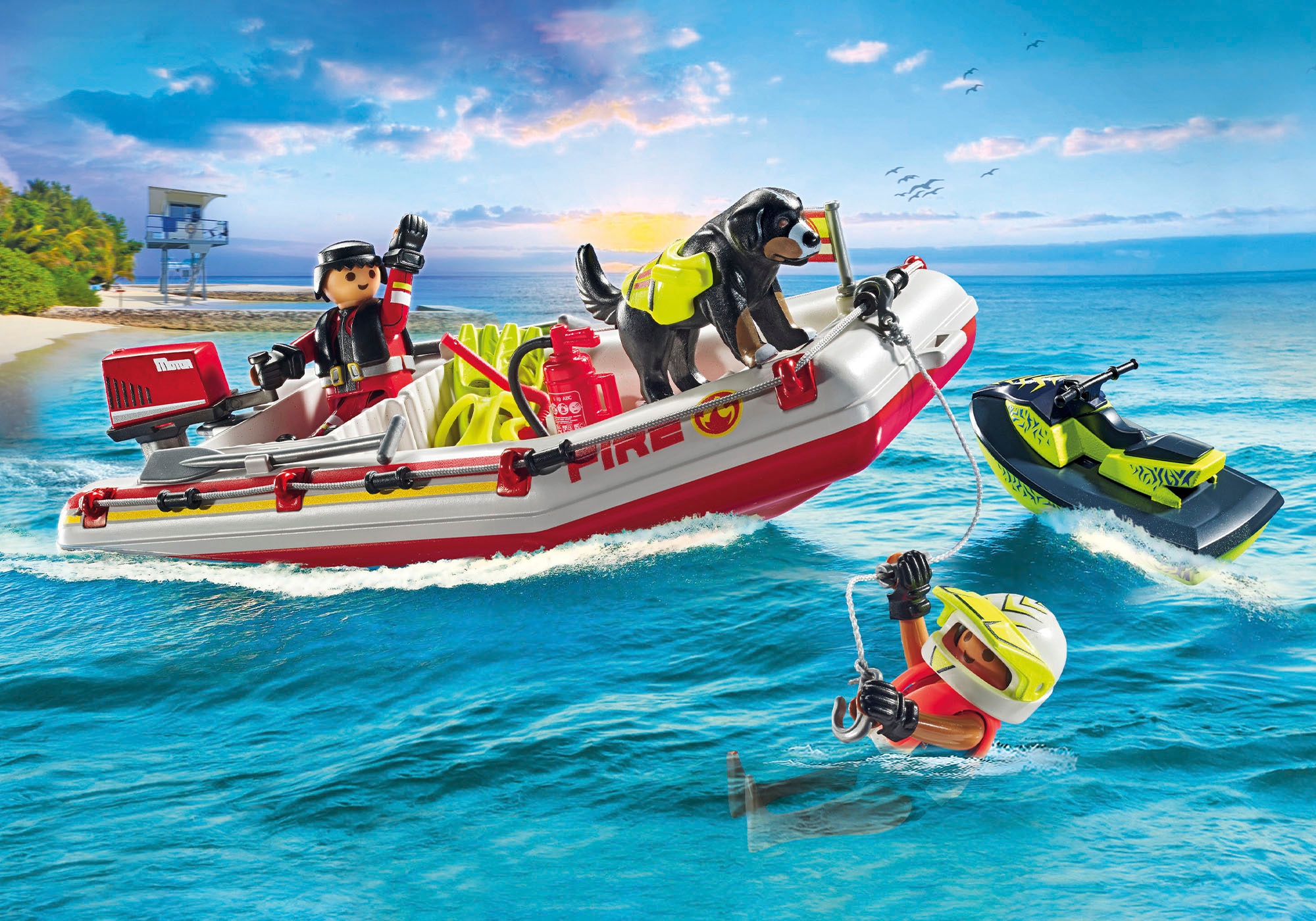 Playmobil® Konstruktions-Spielset »Feuerwehrboot mit Aqua Scooter (71464), Action Heroes«, (52 St.), Made in Germany