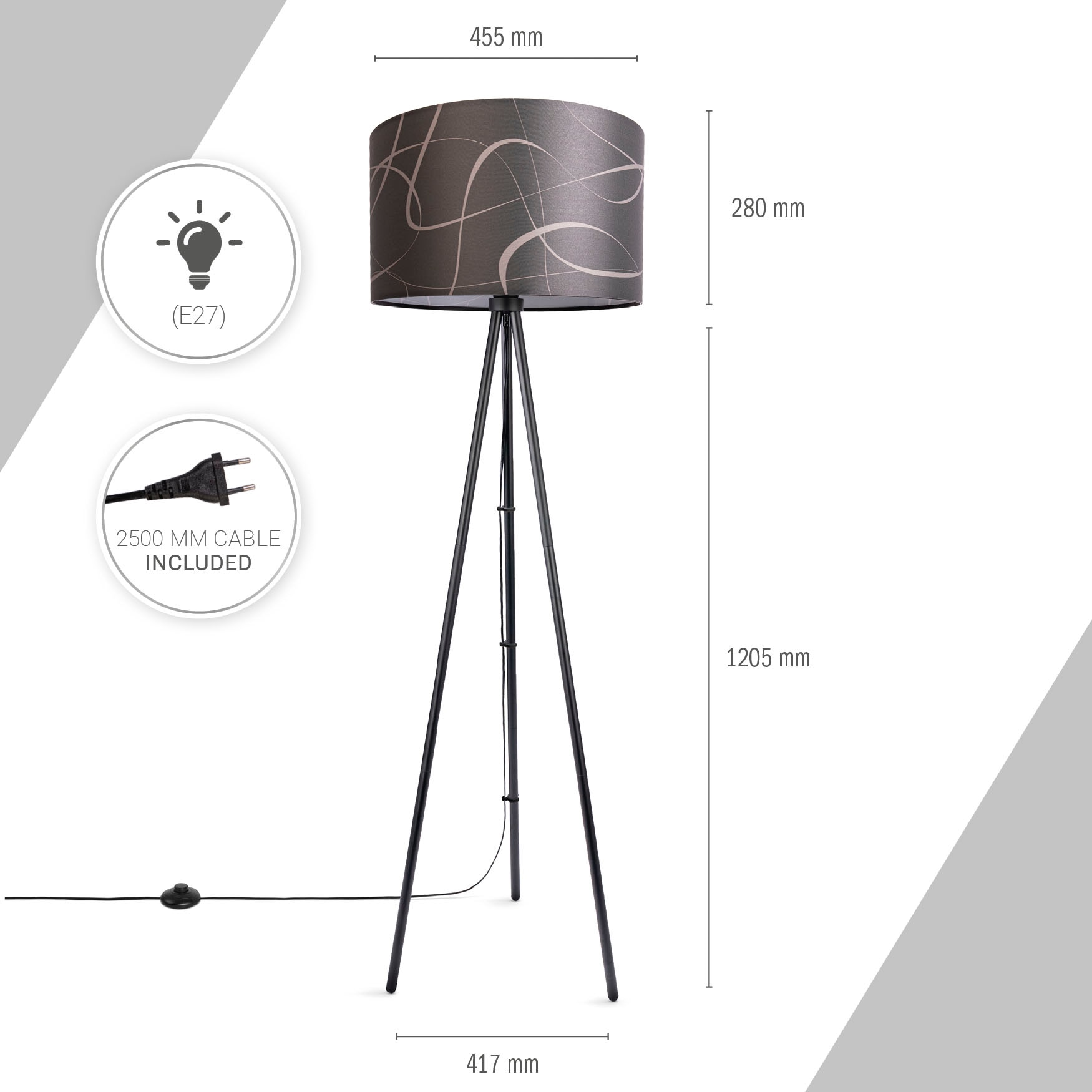 Paco Home Stehlampe »Trina Tribal«, Leuchtmittel E27 | ohne Leuchtmittel, Stehlampe Dreibein Mit Lampenschirm Stoff Stativ Modern Vintage Uni