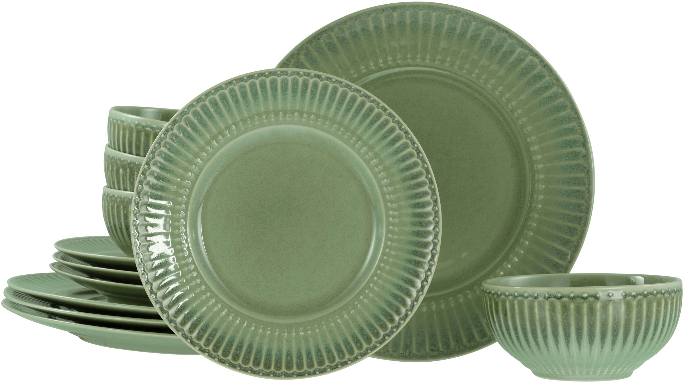 CreaTable Teller-Set »Celadon, Tellerset 12-tlg.« Elegantes Stabrelief, Farbverlauf