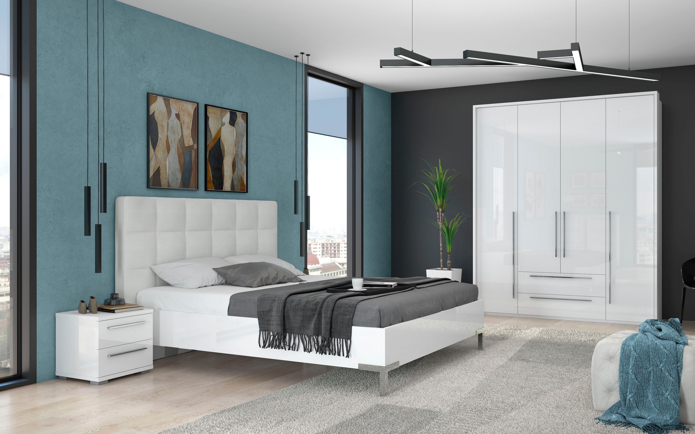 Places of Style Drehtürenschrank »Piano, inklusive Rahmen und Beleuchtung, soft-close-Funktion«, (viele Breiten zur Auswahl, 226cm hoch, mit jeweils 2 Schubladen), beige oder weiß, UV lackiert, Hochglanzfronten, FSC-zertifiziert