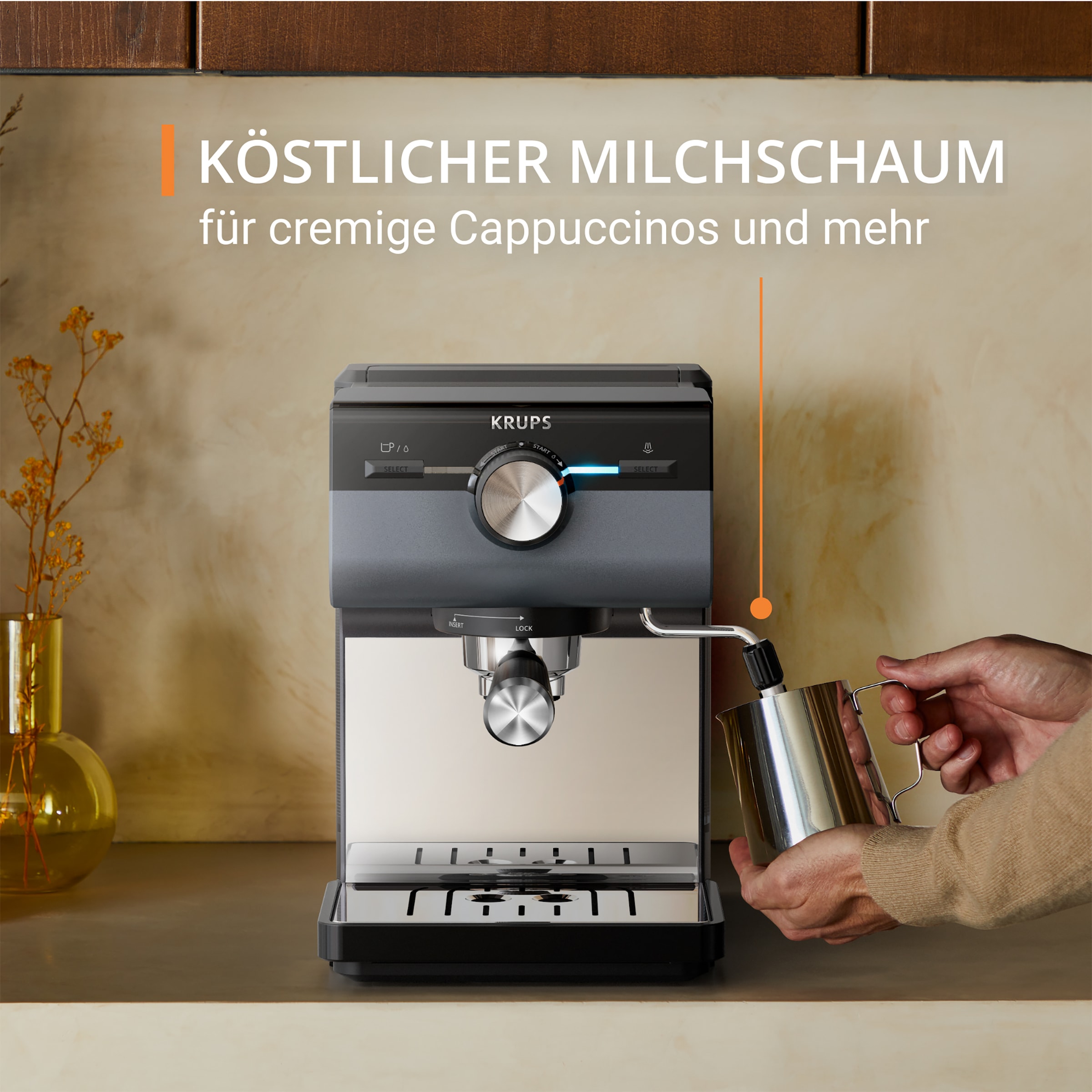 Krups Espressomaschine »XP384G Authentic+, Siebträger«, intuitives Bedienfeld, Milch-Aufschäumdüse, 3 Siebeinsätze