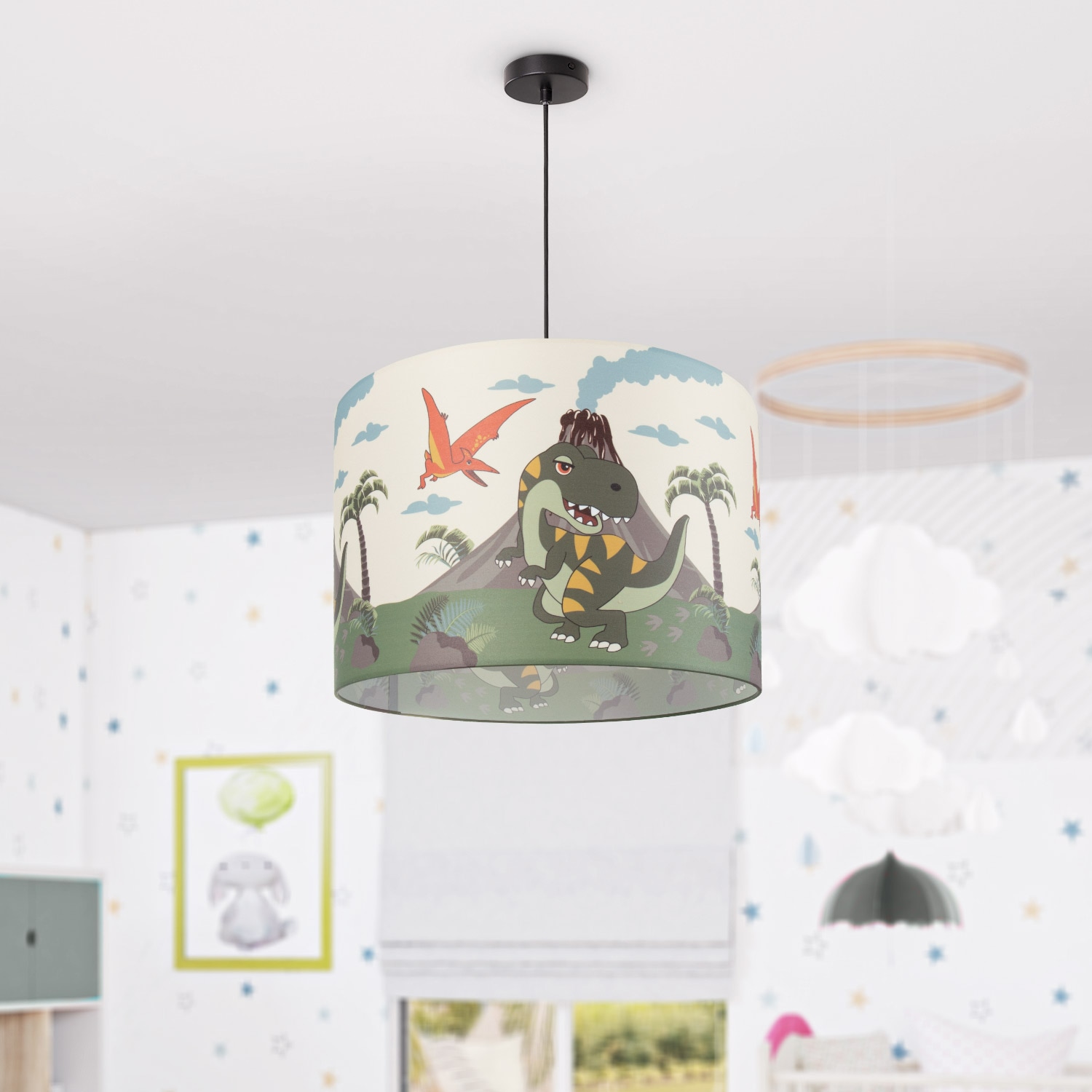 Paco Home Pendelleuchte LED Kinderzimmer Shop Lampe E27 1 OTTO flammig-flammig, im Kinderlampe »Diamond 636«, Dinosaurier, Online Deckenlampe