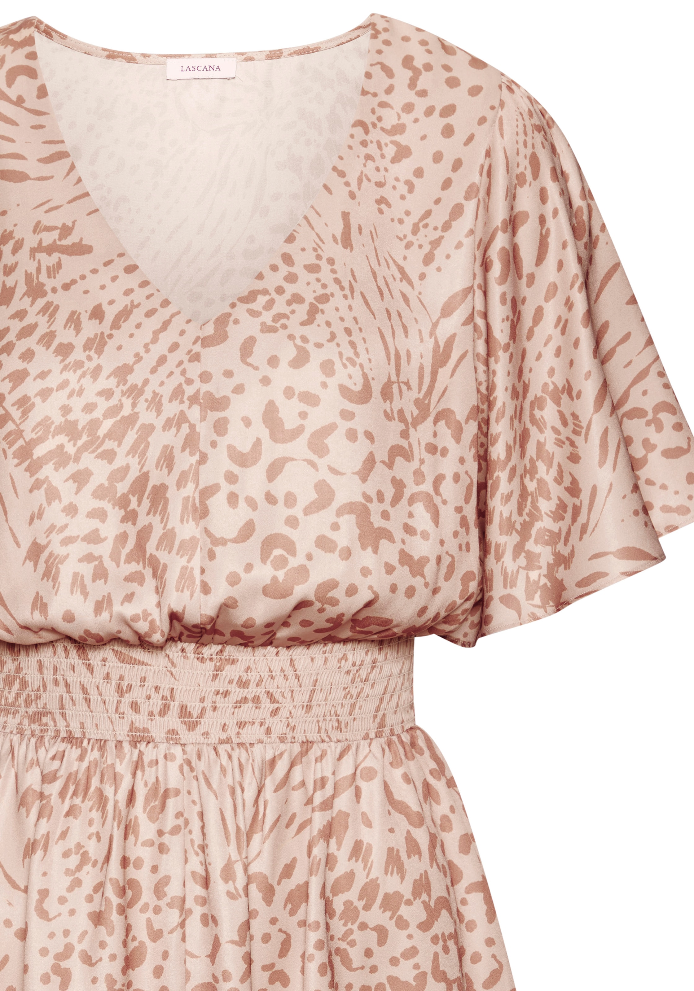 LASCANA Sommerkleid, mit Animalprint und Fledermausärmeln, Satinoptik, elegant
