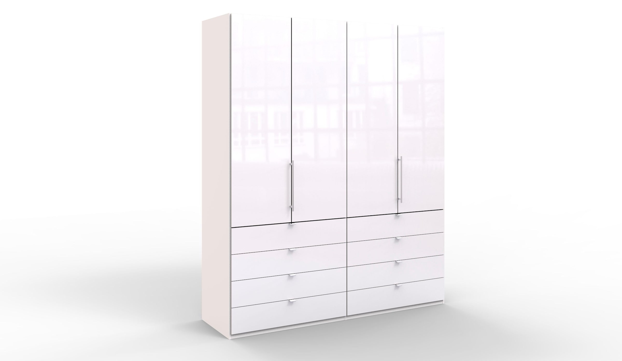 WIEMANN Falttürenschrank »Loft, hochwertige Glasfront, Metallgriffe, viel Stauraum«, (3 Breiten: 200cm/250cm/300cm, Höhe: 236cm), Qualität trifft edles Design, 8 Schubkästen, 6 Türen