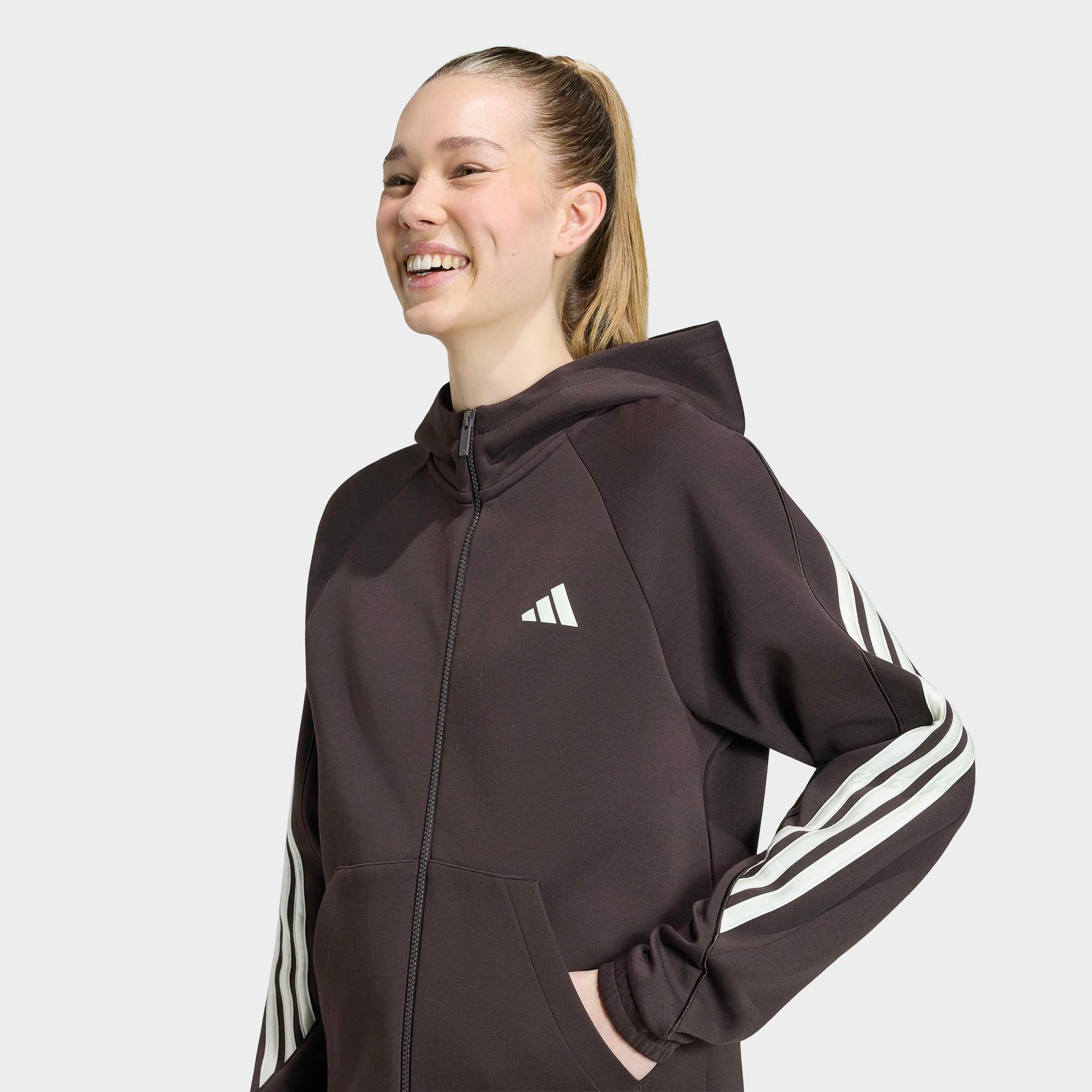 adidas Sportswear Kapuzensweatjacke »STADIUM 3-STREIFEN, DURCHGEHENDER REISSVERSCHLUSS« mit normaler Länge, aus Baumwolle und Polyester