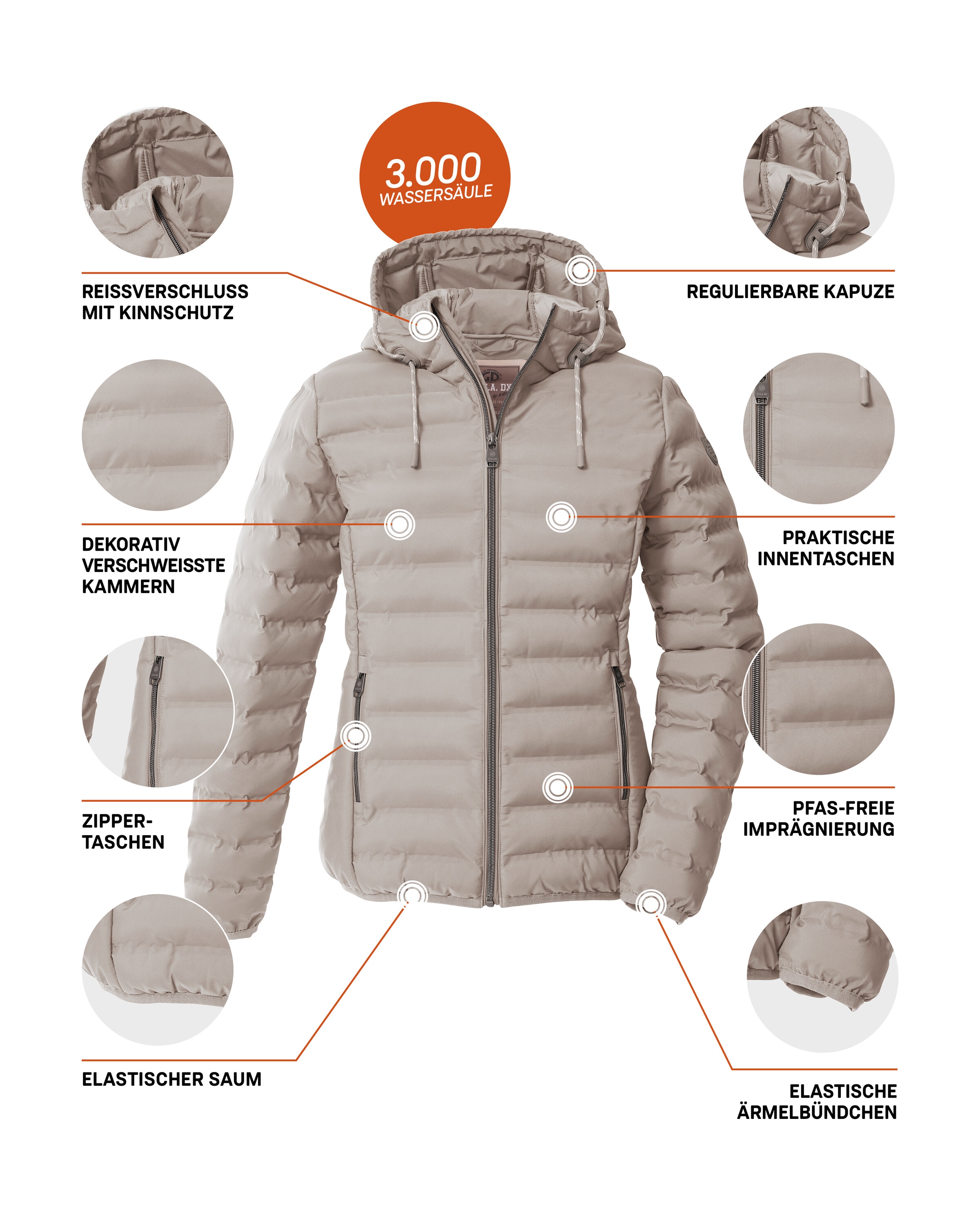 G.I.G.A. DX by killtec Steppjacke »Damen Steppjacke OOGW 1«, Leichte Steppjacke, wasserabweisend, weitenregulierbare Kapuze