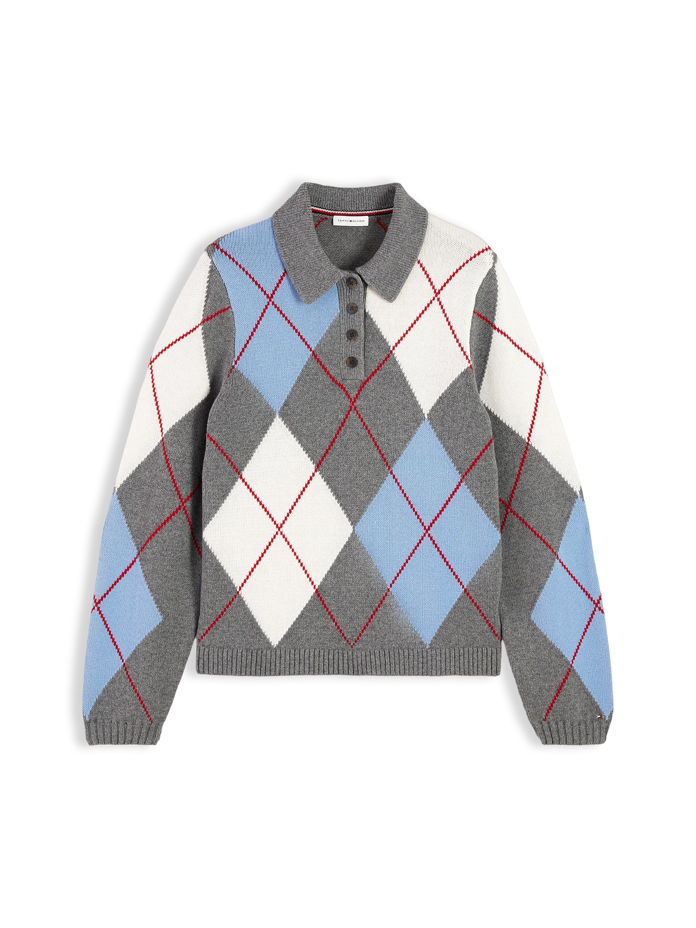 Tommy Hilfiger Polokragenpullover »ARGYLE PREP NEW POLO LS« Materialmix, Argyle Strickmuster
