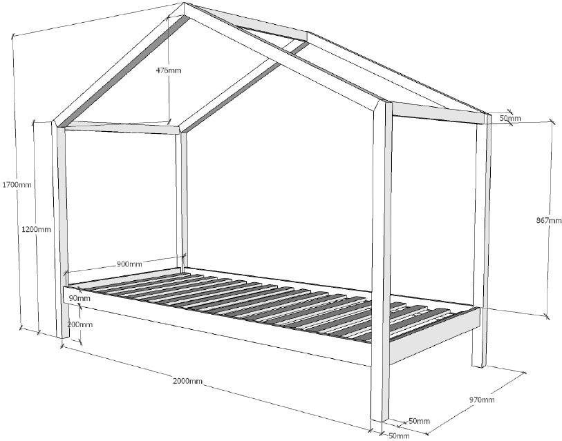 Vipack Hausbett »Dallas«, wahlweise mit Bettschublade oder Textilhimmel, Ausf. natur oder weiß