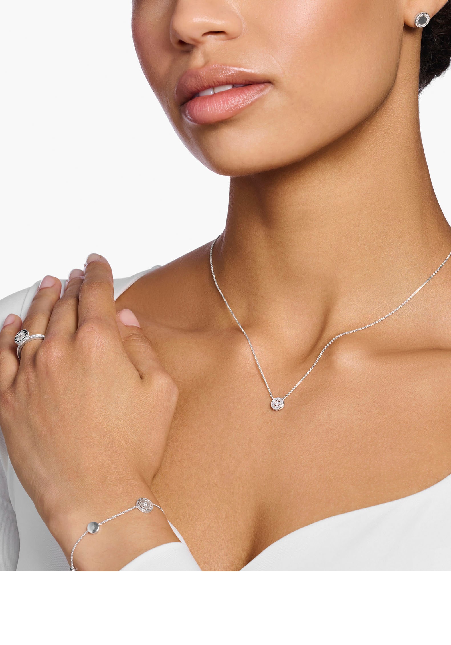 THOMAS SABO Kette mit Anhänger »Kreis mit weißem Stein, KE1881-051-14-L45V«, mit Zirkonia (synth.)