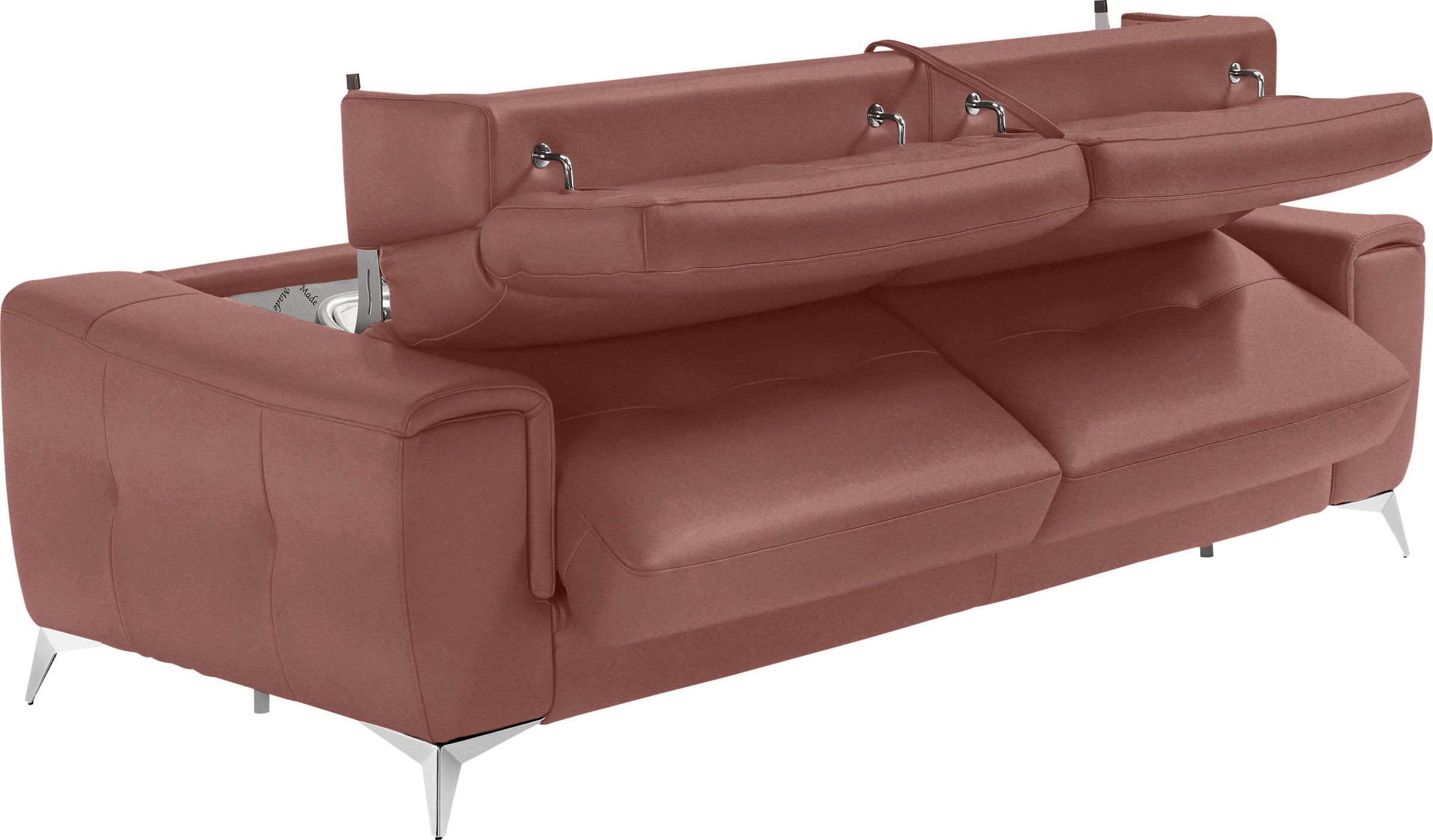 Egoitaliano Schlafsofa »Francine Designsofa, Loungesofa mit Dauerschlaffunktion, Breite 233 cm«, mit Bettfunktion, Luxus-Microfaser BLUSH, cedar wood, Fußfarbe chrom