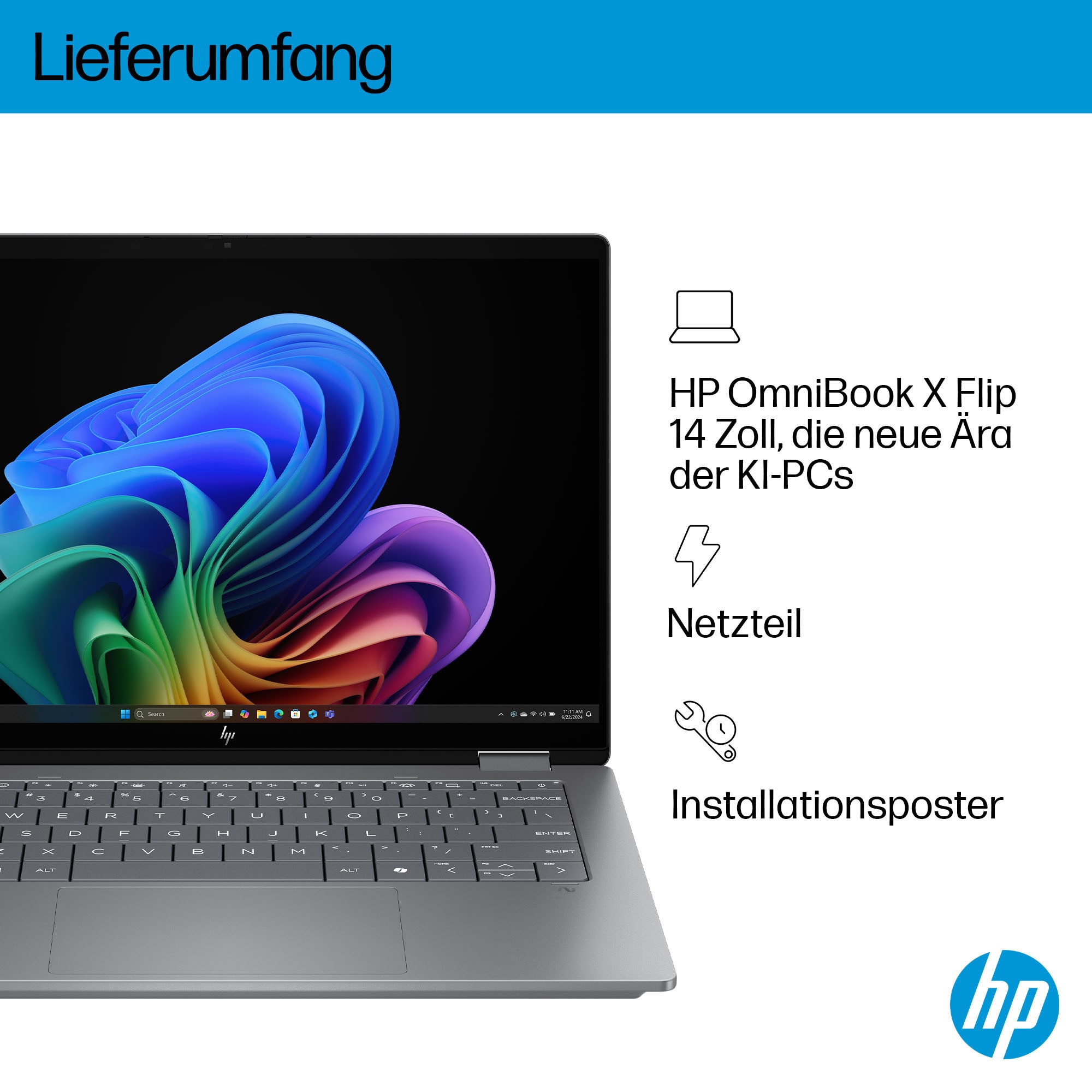 HP Convertible Notebook »OmniBook X Flip 14-fm0272ng« 35,6 cm / 14 ″ Intel Core Ultra 7 ARC 140V 512 GB SSD