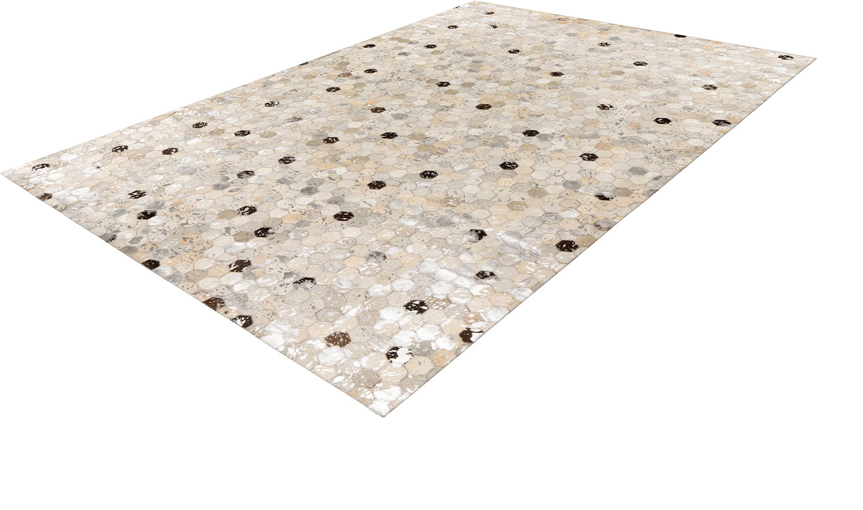 Kayoom Lederteppich »Ravi 400 - Fellteppich«, rechteckig, 8 mm Höhe, metallische Effekte, Patchwork Dessin, Rindsfell mit Wollrücken