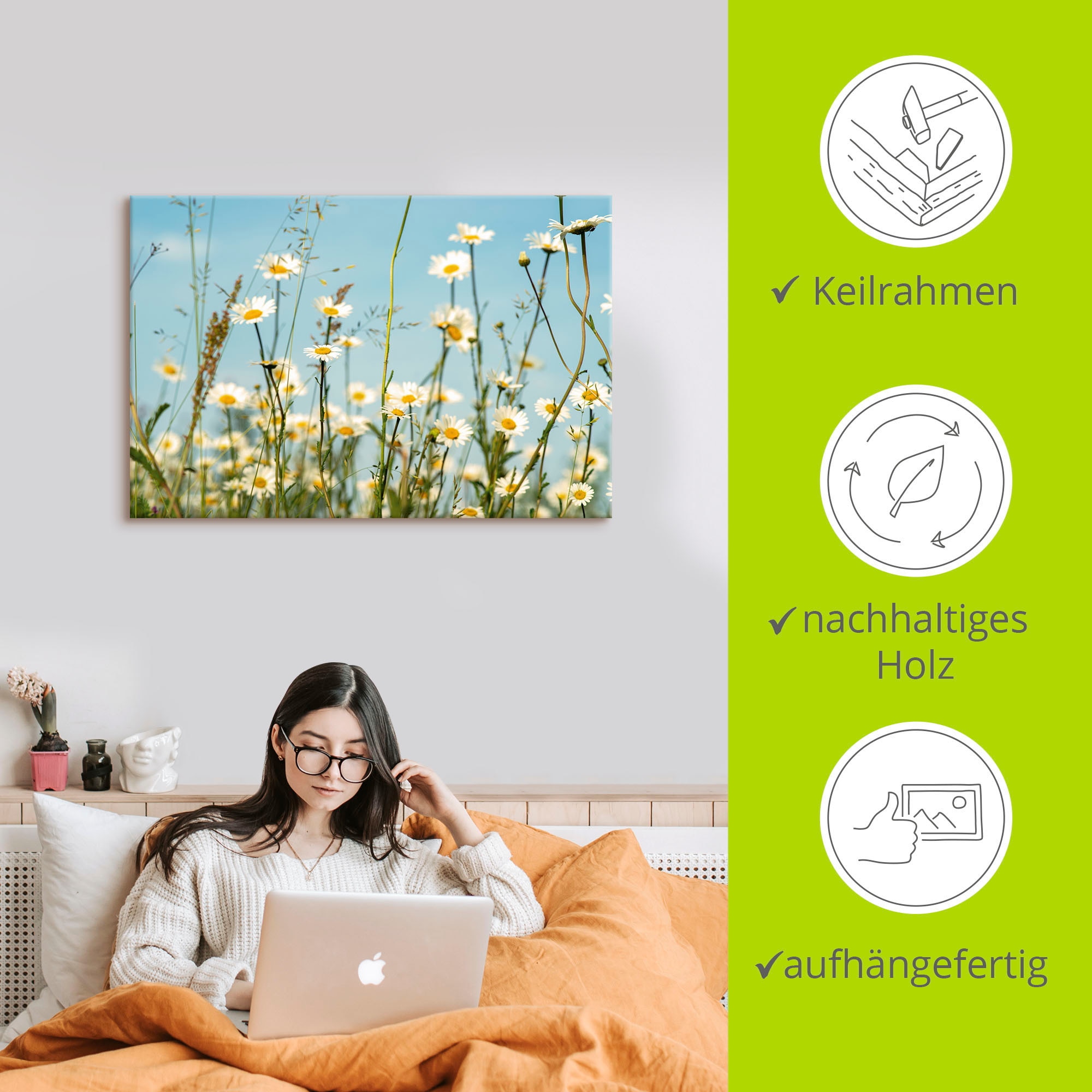 Artland Wandbild »Margeriten vor Sommer Himmel«, Blumenbilder, (1 St.), als Leinwandbild, Wandaufkleber in verschied. Größen